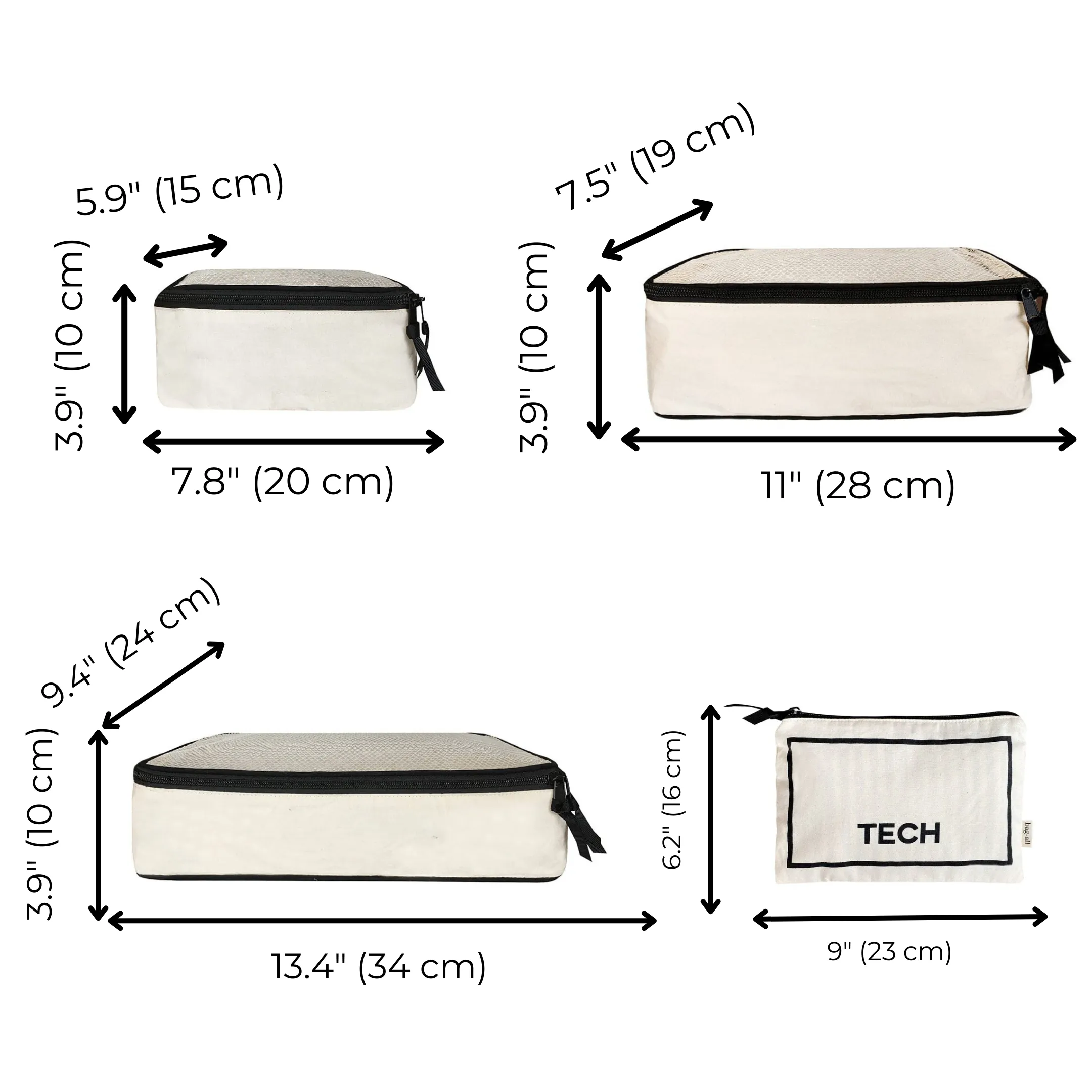 Travel Set, Packing Cubes & Bags – 8 pcs – Cream