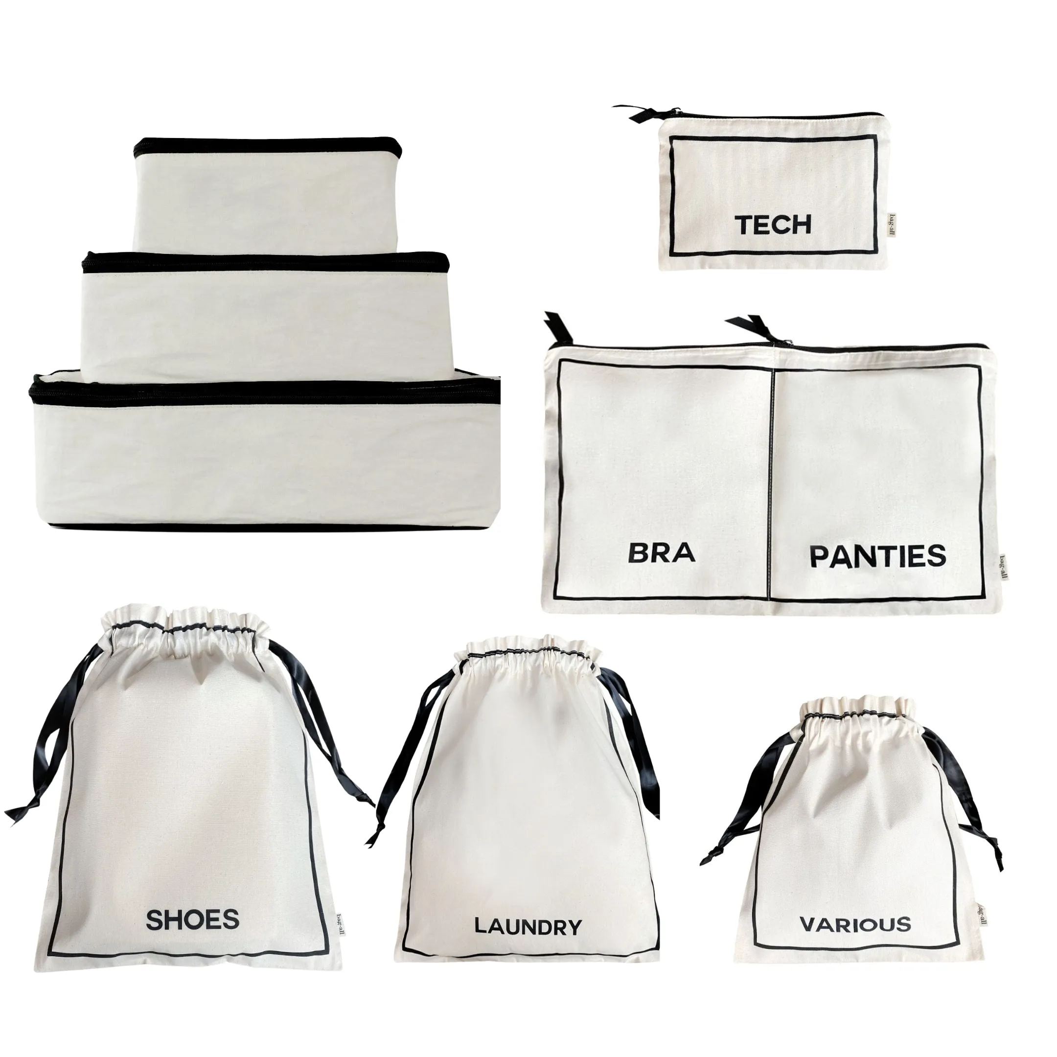 Travel Set, Packing Cubes & Bags – 8 pcs – Cream