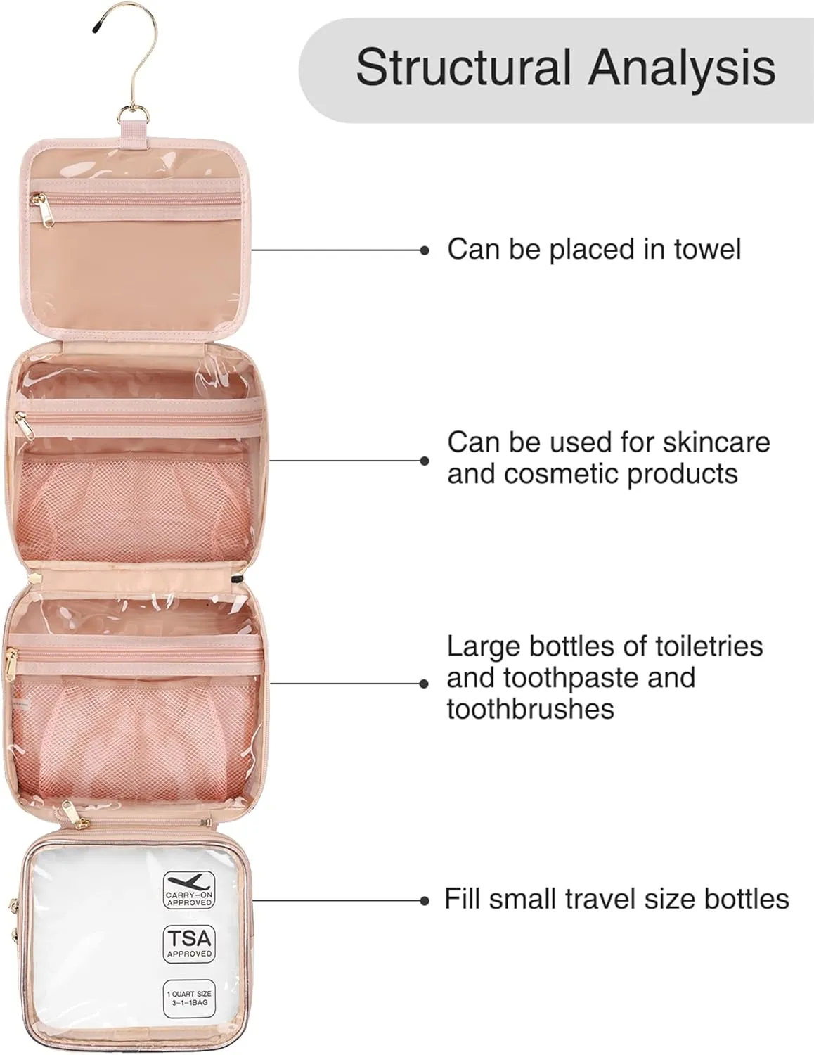 Travel Toiletry Bag for Women, Hanging Toiletry Bag for Toiletries Large Wash Bag for Full Sized Container, Makeup Cosmetic Bag Travel Organizer Waterproof Foldable Makeup Bag for Bathroom