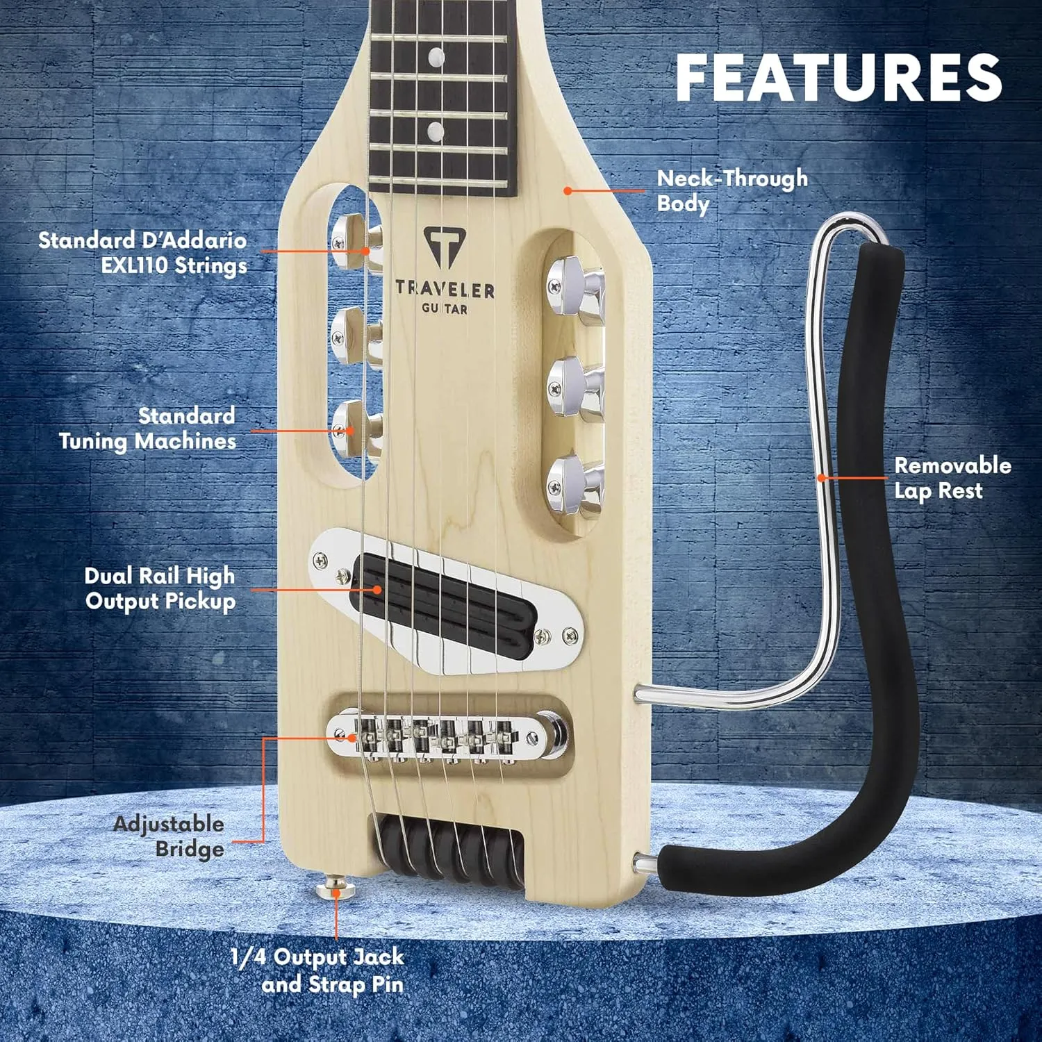 Traveler Guitar 6 String Solid-Body Electric, Right, Maple, (ULE MPS)