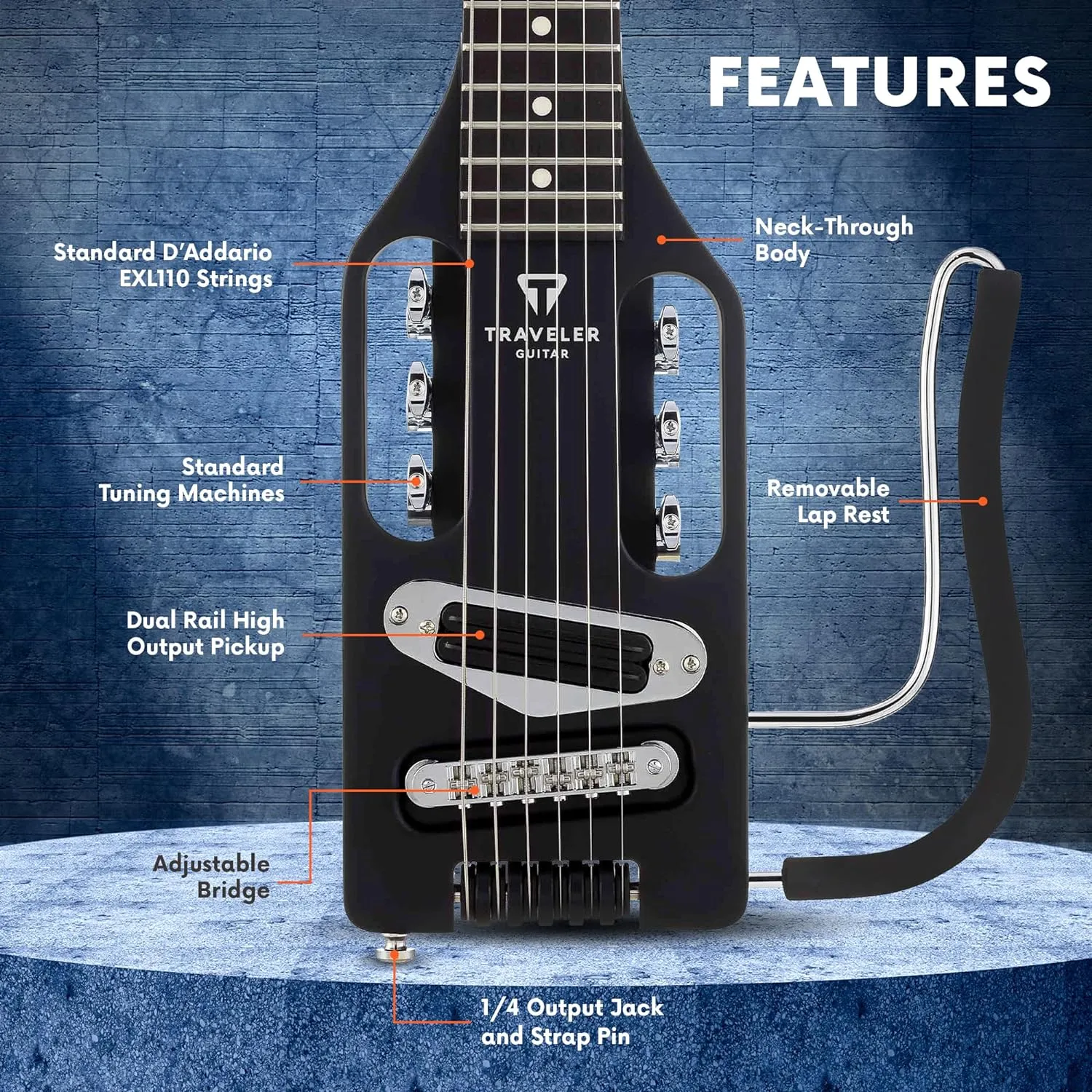 Traveler Guitar Ultra-Light 6 String Solid-Body Electric, Right, Matte Black, (ULE BKM)