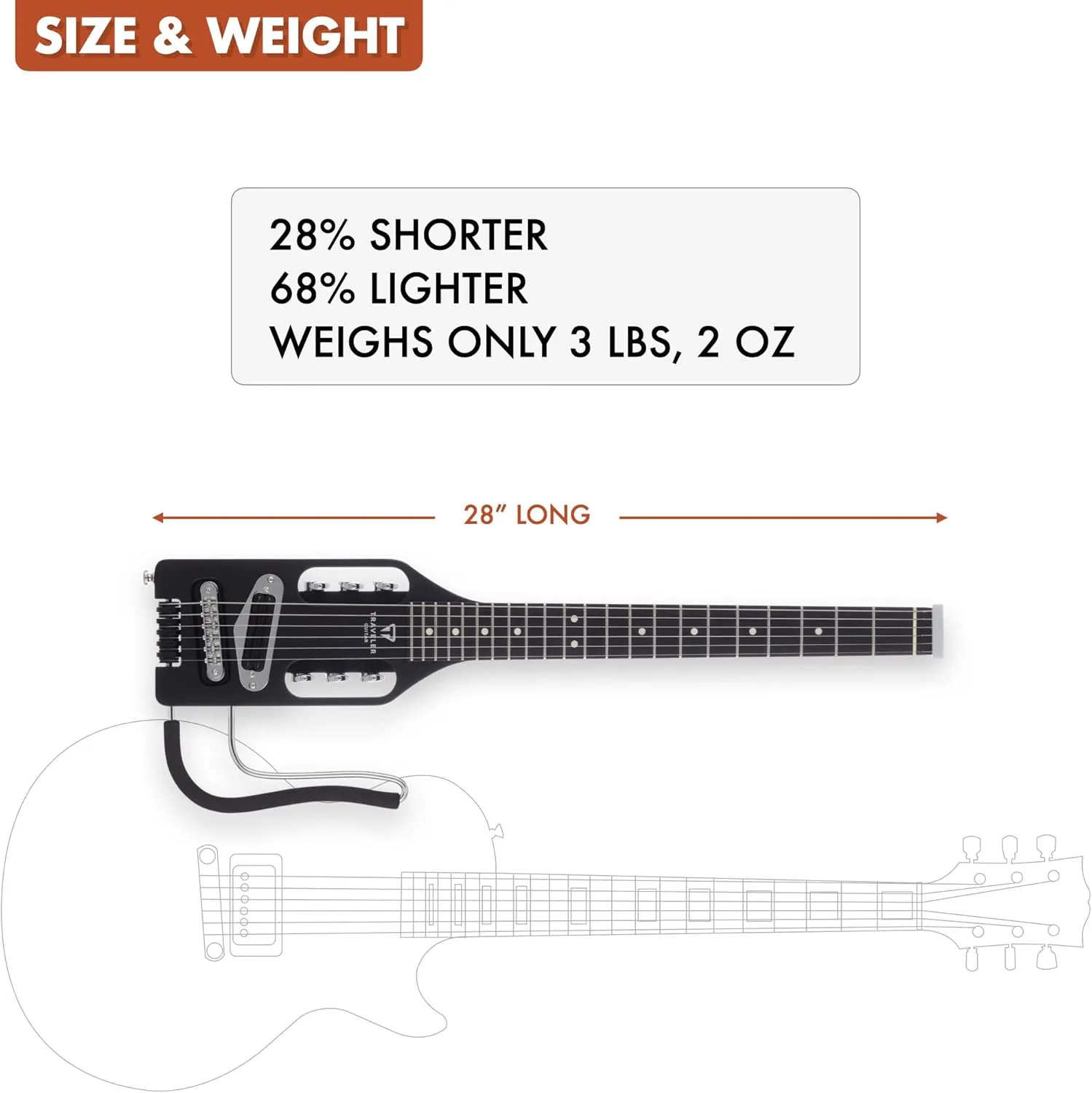 Traveler Guitar Ultra-Light 6 String Solid-Body Electric, Right, Matte Black, (ULE BKM)
