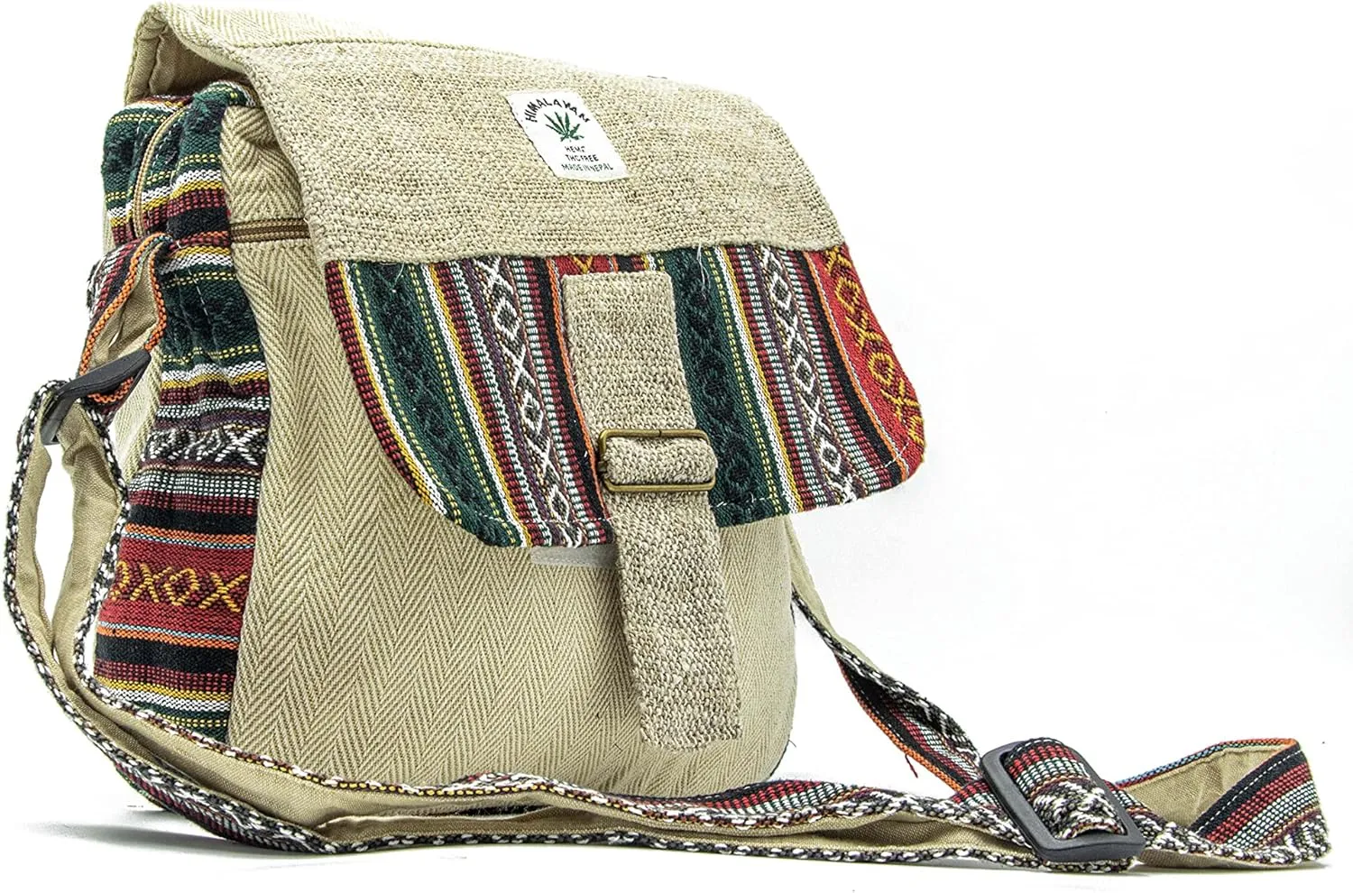trendy large himalayan hemp handmade boho side shoulder bag, crossbody sidebag, messenger purse bag., White, Multicoloured