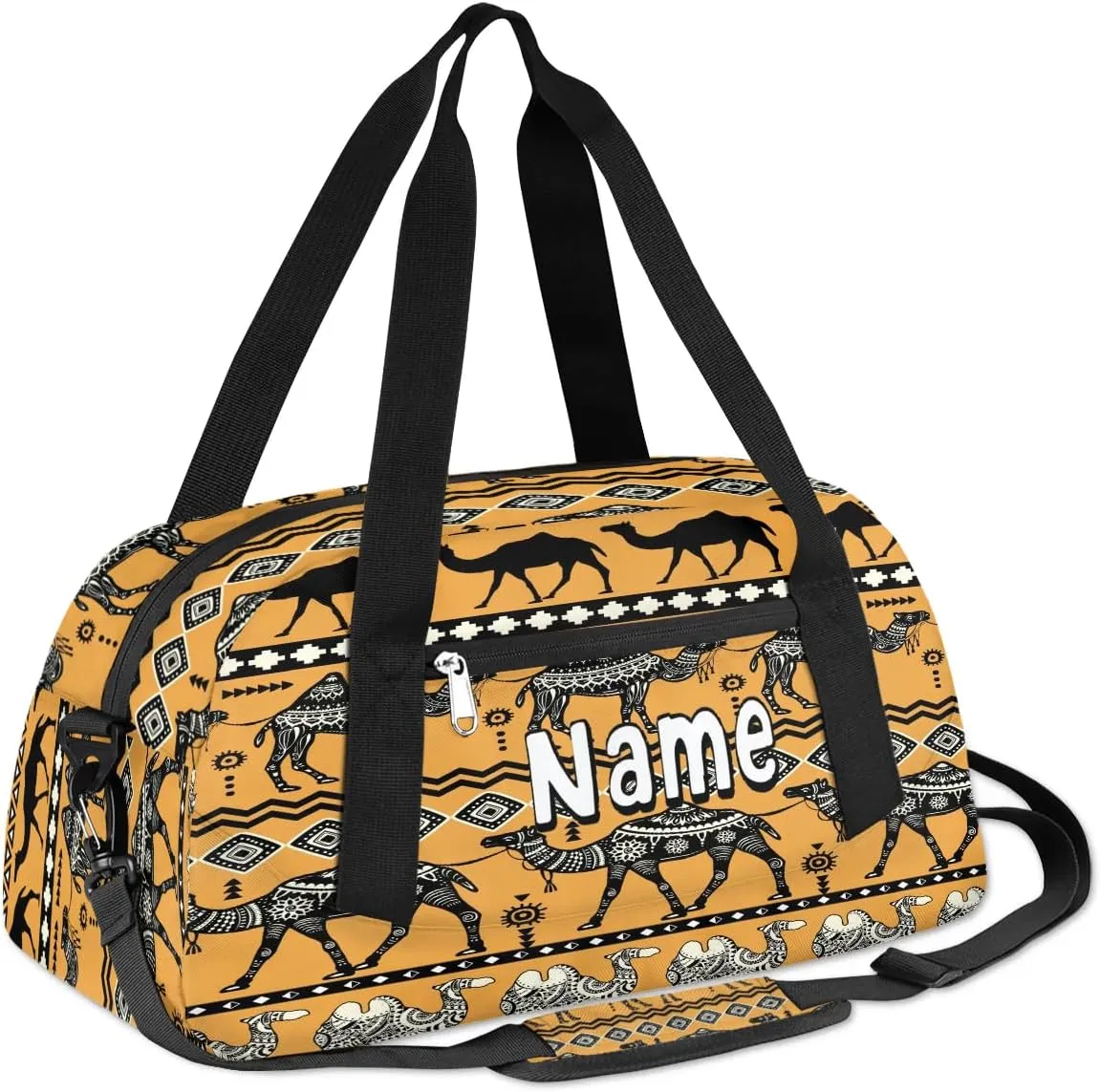 Tribal Camel Personalized Kids Duffle Custom Duffel Bag for Little Girls Boys Overnight Bag Mini Gym Duffle Bag 18.5 Inch Camel Weekender Bag for Kids Travel Sport Duffle Bag