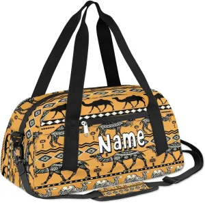Tribal Camel Personalized Kids Duffle Custom Duffel Bag for Little Girls Boys Overnight Bag Mini Gym Duffle Bag 18.5 Inch Camel Weekender Bag for Kids Travel Sport Duffle Bag
