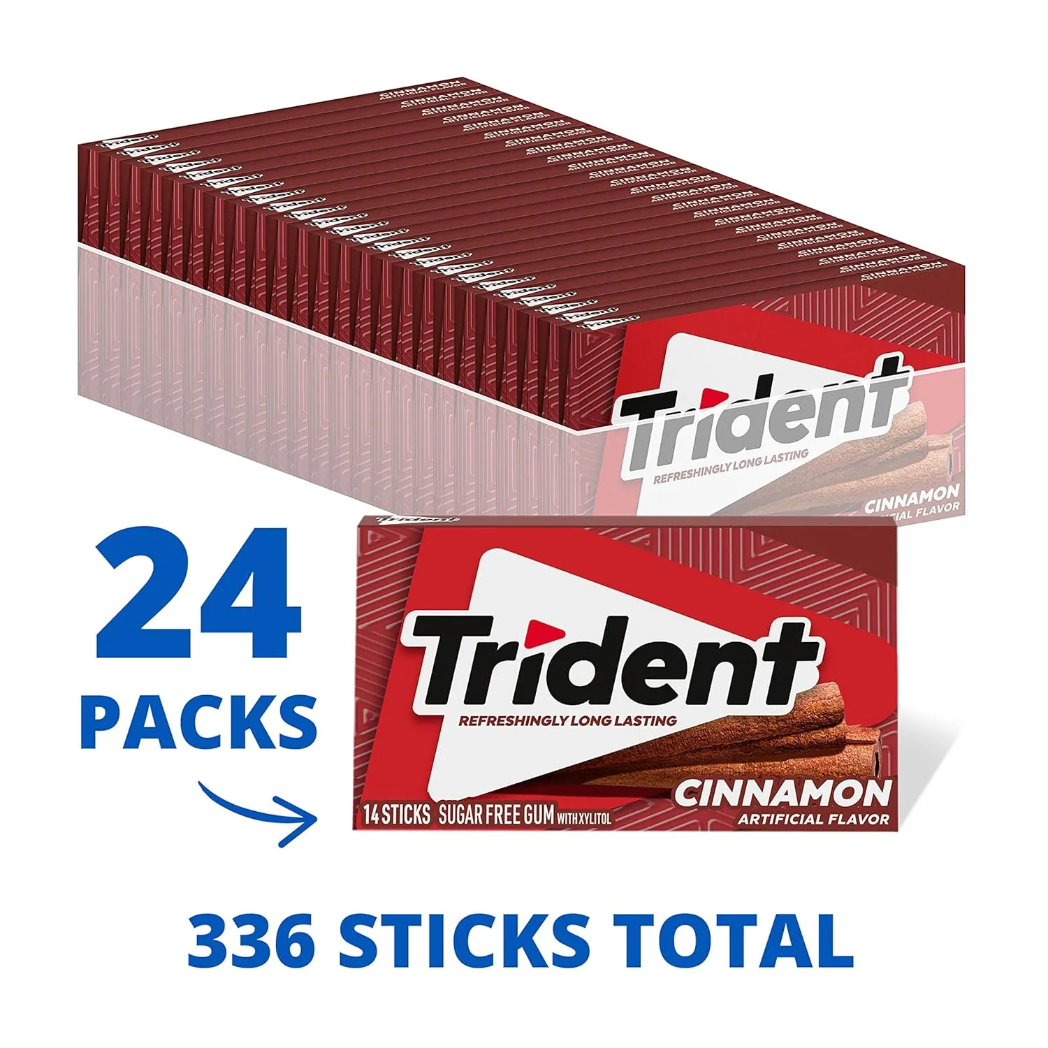 Trident Cinnamon Sugar Free Gum, 24 Packs of 14 Pieces (336 Total Pieces)