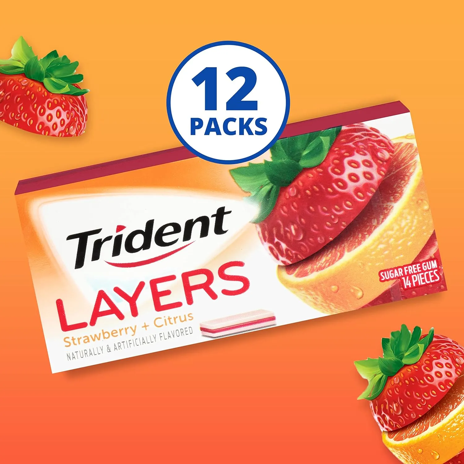 Trident Layers Strawberry & Citrus Sugar Free Gum, 12 Packs of 14 Pieces