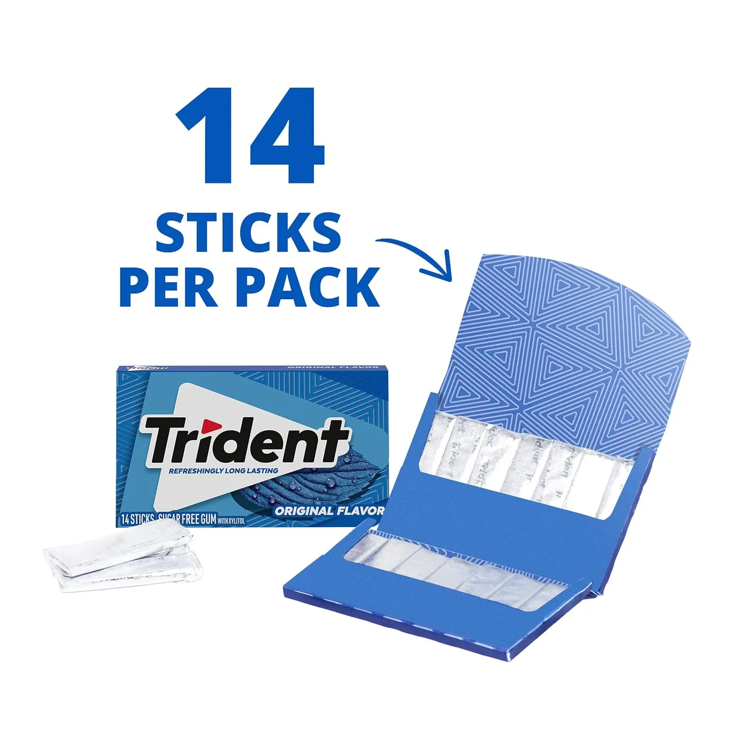 Trident Original Flavor Sugar Free Gum, 12 Packs of 14 Pieces (168 Total Pieces)