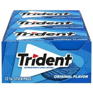 Trident Original Flavor Sugar Free Gum, 12 Packs of 14 Pieces (168 Total Pieces)
