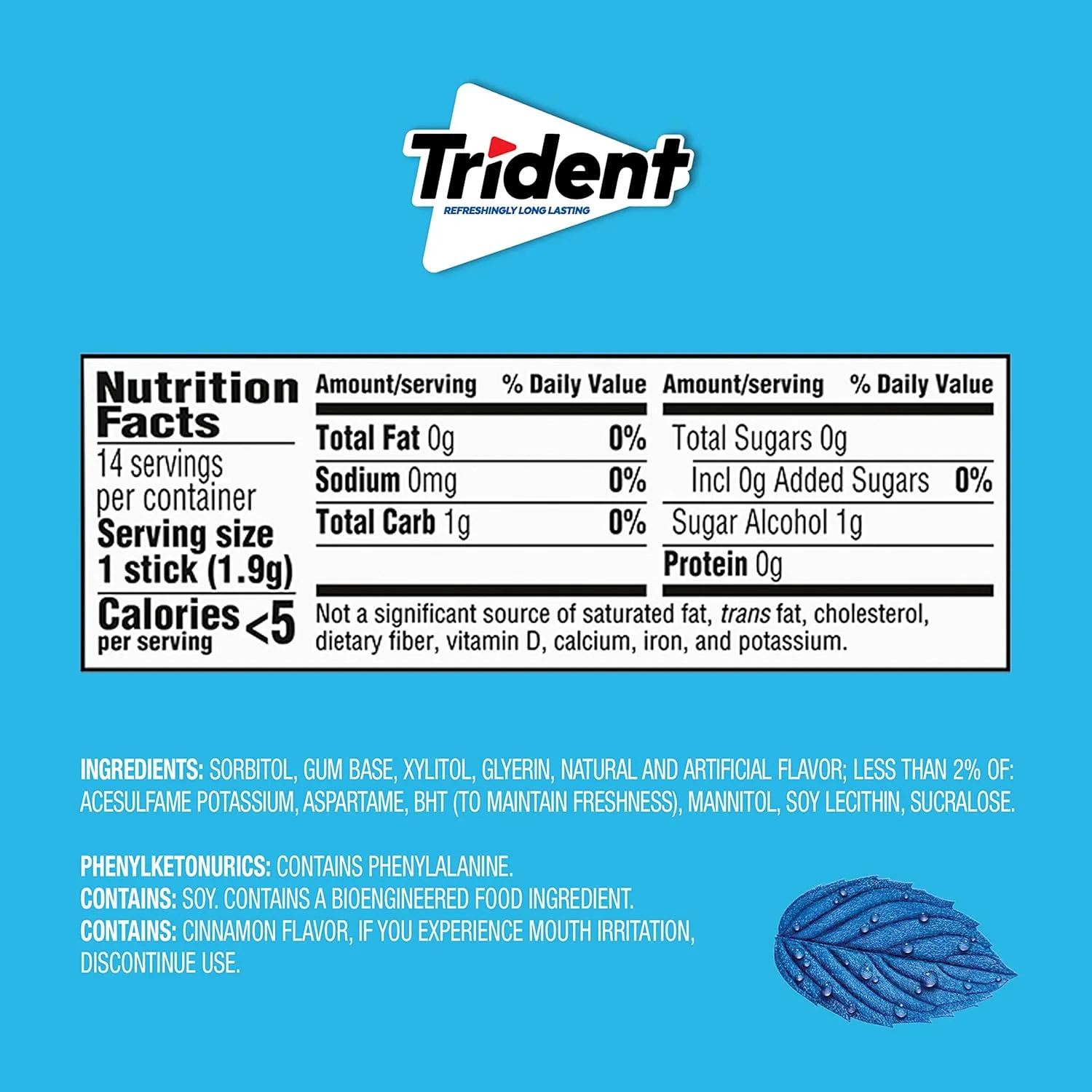 Trident Original Flavor Sugar Free Gum, 14 Pieces (Pack of 24) (336 Total Pieces)