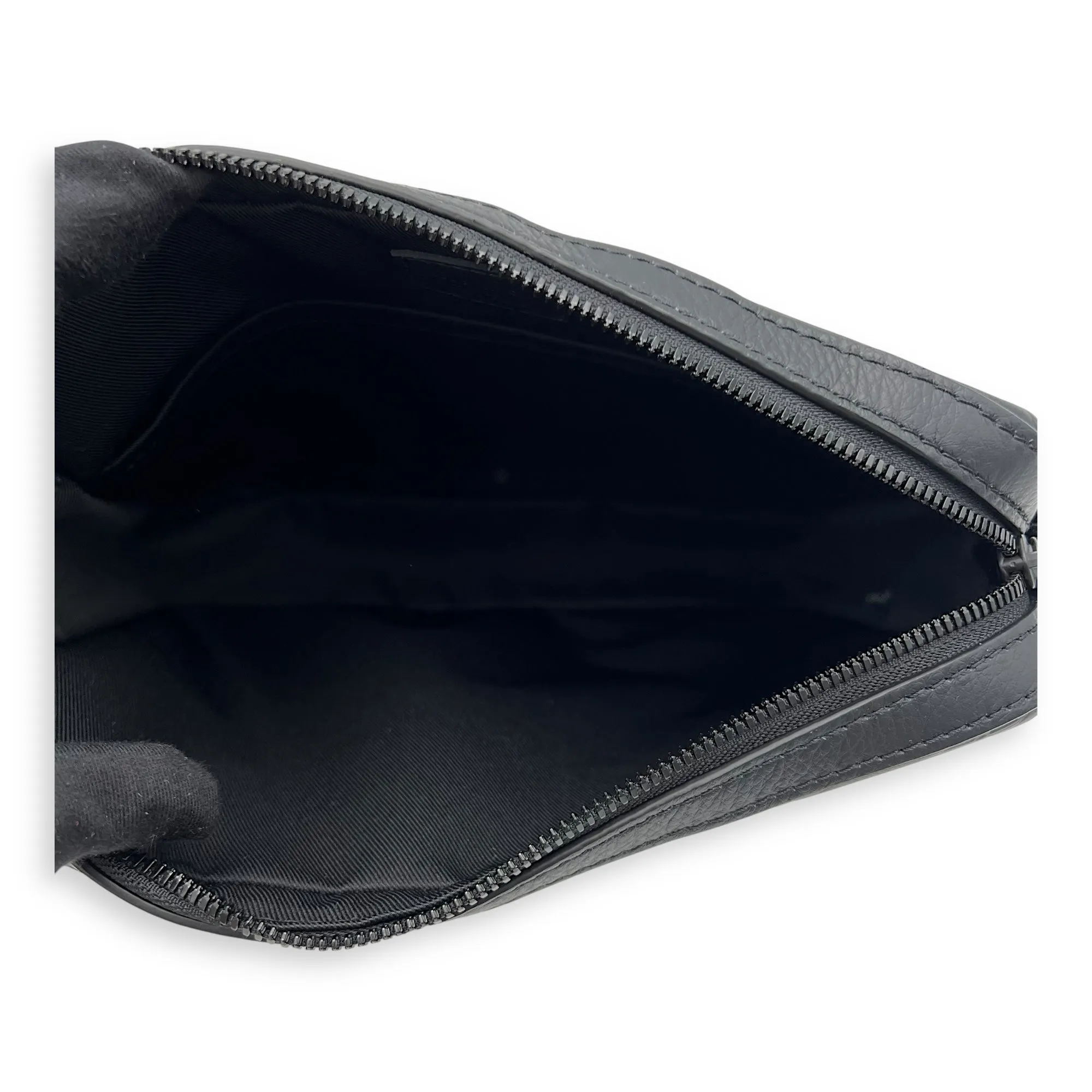 Trio Messenger Black Crossbody Bag in Monogram Shadow Leather, Lacquered Metal hardware