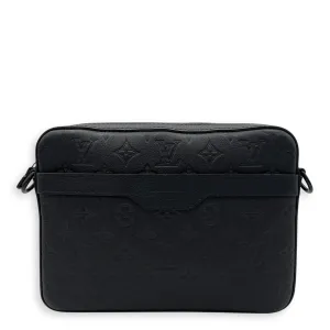 Trio Messenger Black Crossbody Bag in Monogram Shadow Leather, Lacquered Metal hardware