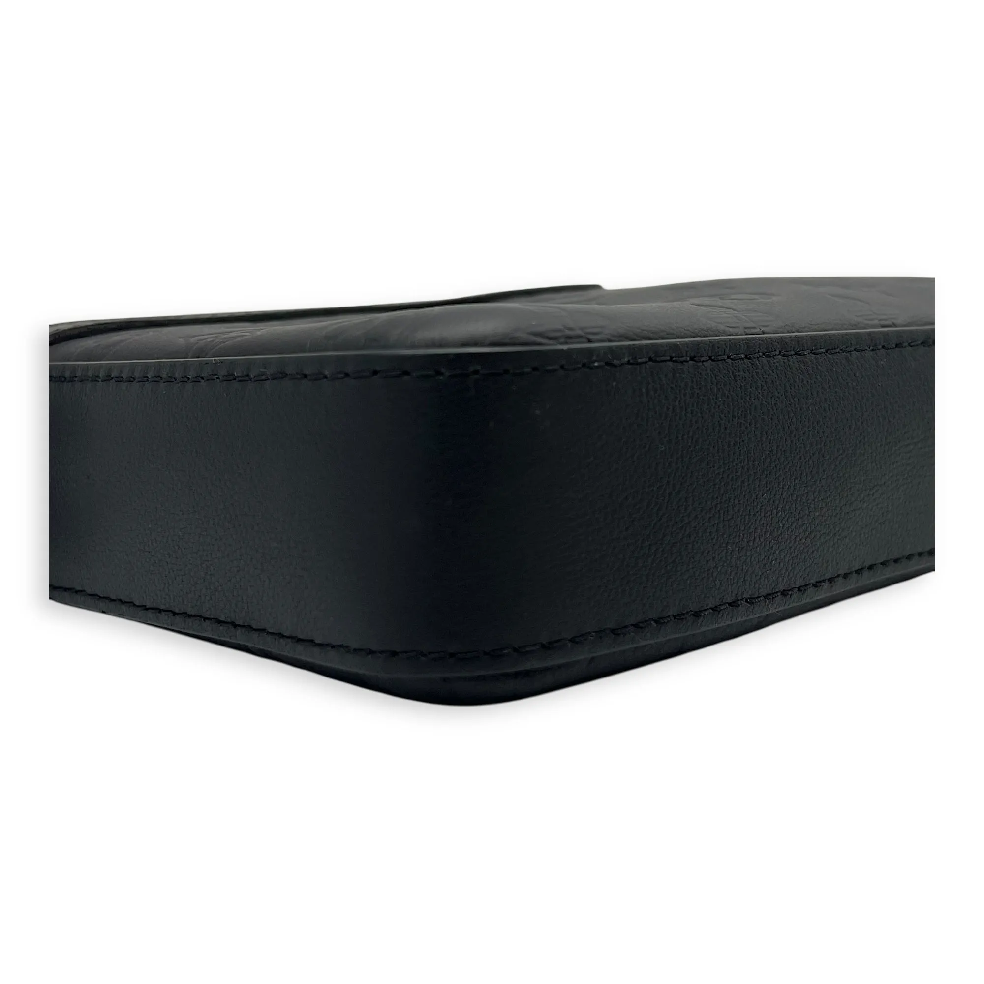 Trio Messenger Black Crossbody Bag in Monogram Shadow Leather, Lacquered Metal hardware