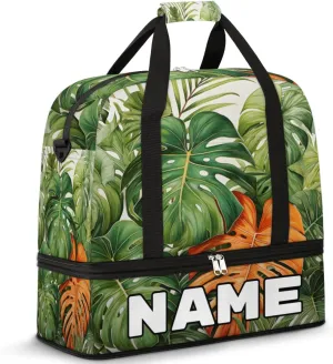 Tropical Palm leaf Custom Foldable Duffle Bag with Shoes Compartment Personalized Large Capacity Waterproof Travel Weekender Bag Overnight Bag for Sports Gym