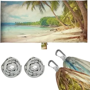 Tropical Palm Trees Camping Hammock, Single Portable Hammocks with Tree Straps & Attached Carry Bag, 330Lbs Capacity Perfect for Outside Indoor Hiking Beach Backpack Travel