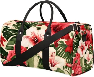 Tropical Palm Trees Flower Travel Duffel Bag for Women Men Waterproof Foldable Overnight Weekender Bag Large Capacity Sports Gym Bag