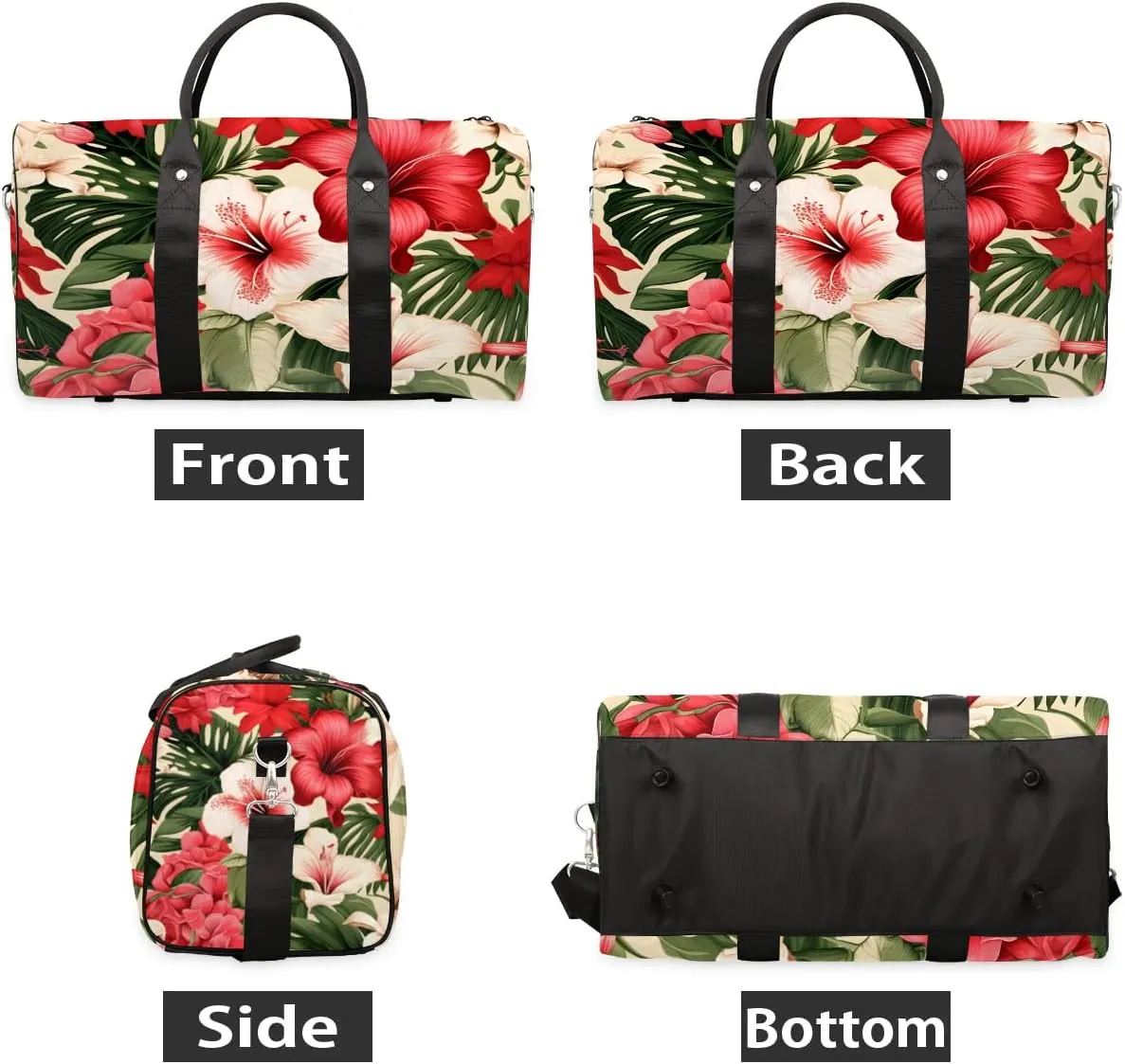 Tropical Palm Trees Flower Travel Duffel Bag for Women Men Waterproof Foldable Overnight Weekender Bag Large Capacity Sports Gym Bag