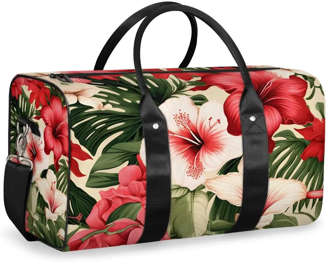Tropical Palm Trees Flower Travel Duffel Bag for Women Men Waterproof Foldable Overnight Weekender Bag Large Capacity Sports Gym Bag