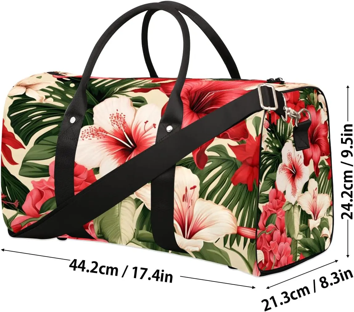 Tropical Palm Trees Flower Travel Duffel Bag for Women Men Waterproof Foldable Overnight Weekender Bag Large Capacity Sports Gym Bag