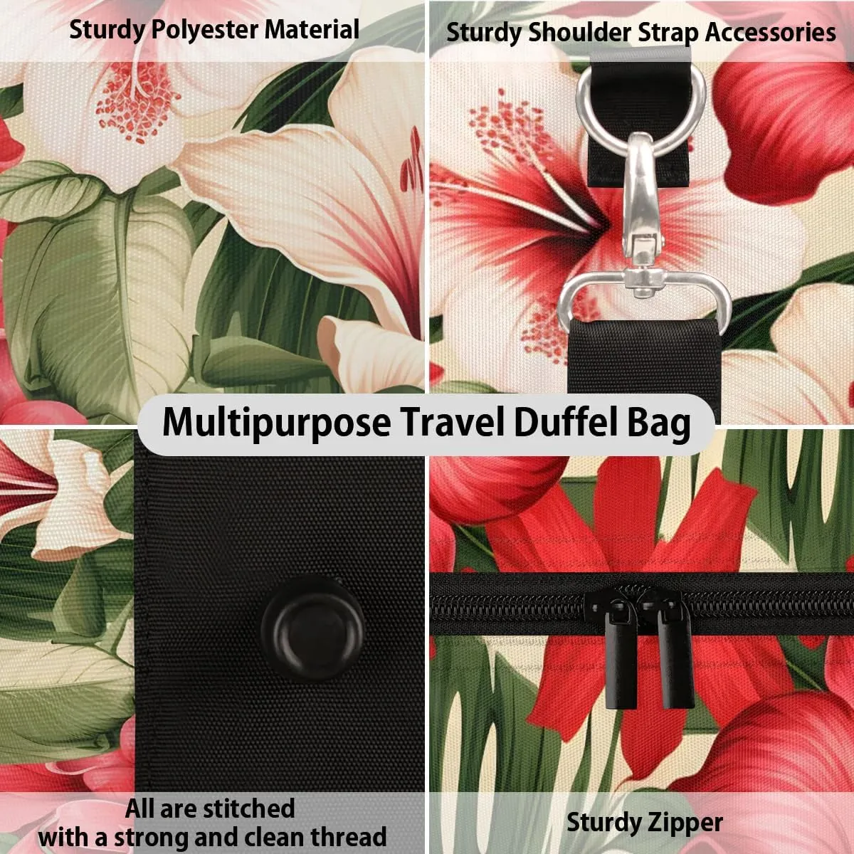 Tropical Palm Trees Flower Travel Duffel Bag for Women Men Waterproof Foldable Overnight Weekender Bag Large Capacity Sports Gym Bag