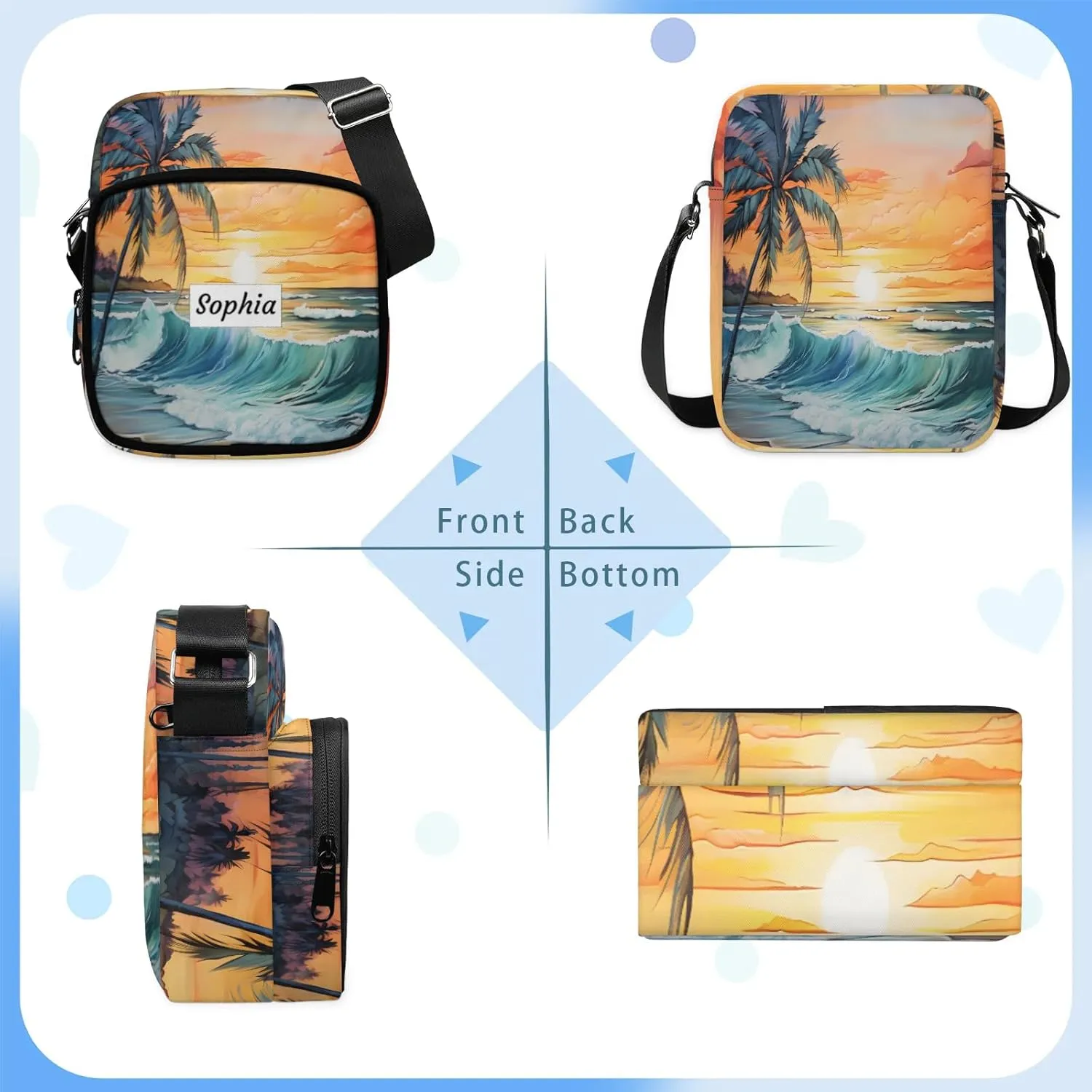 TropicalLife Personalized Crossbody Bag for Women Men Custom Name Messenger Bags