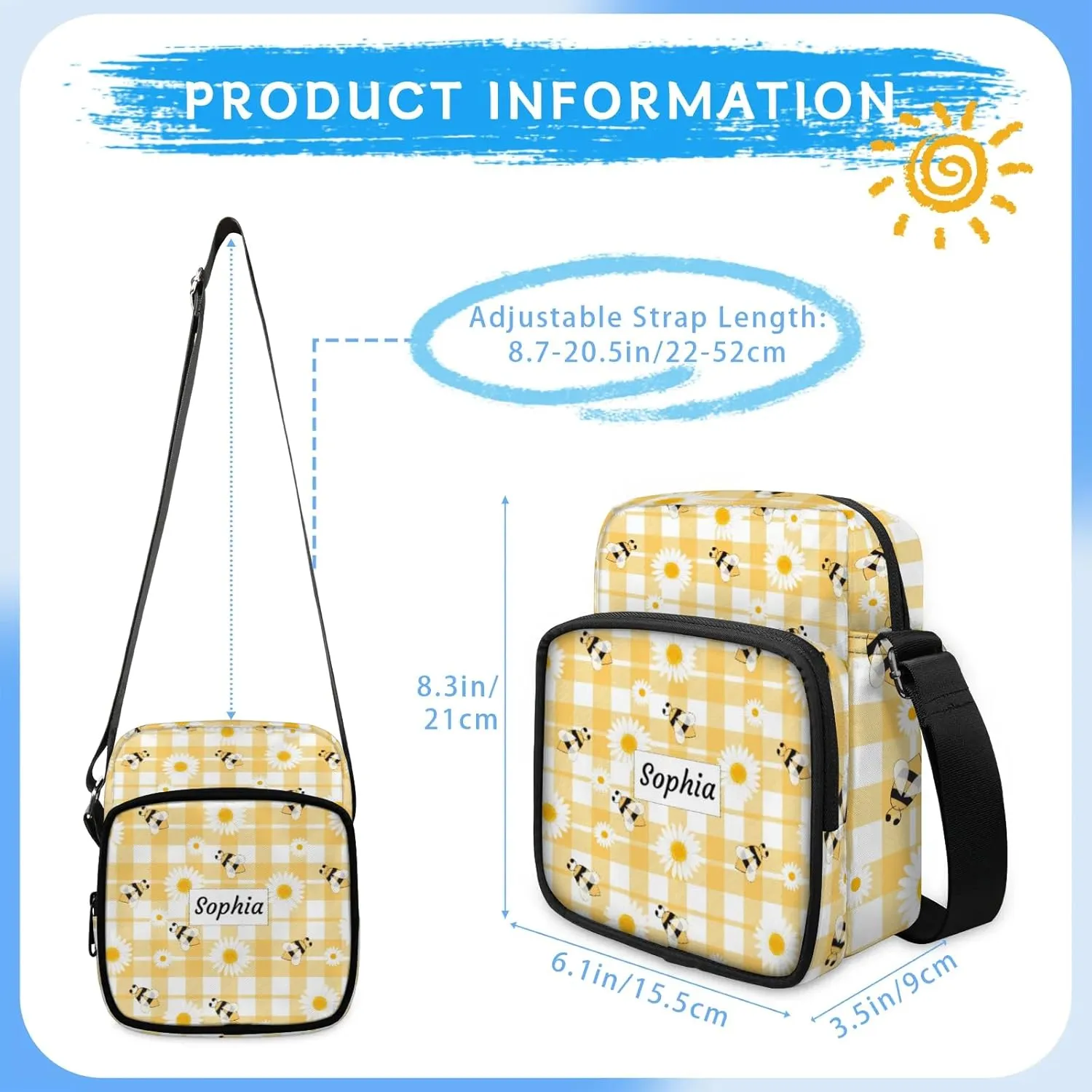 TropicalLife Personalized Crossbody Bag for Women Men Custom Name Messenger Bags