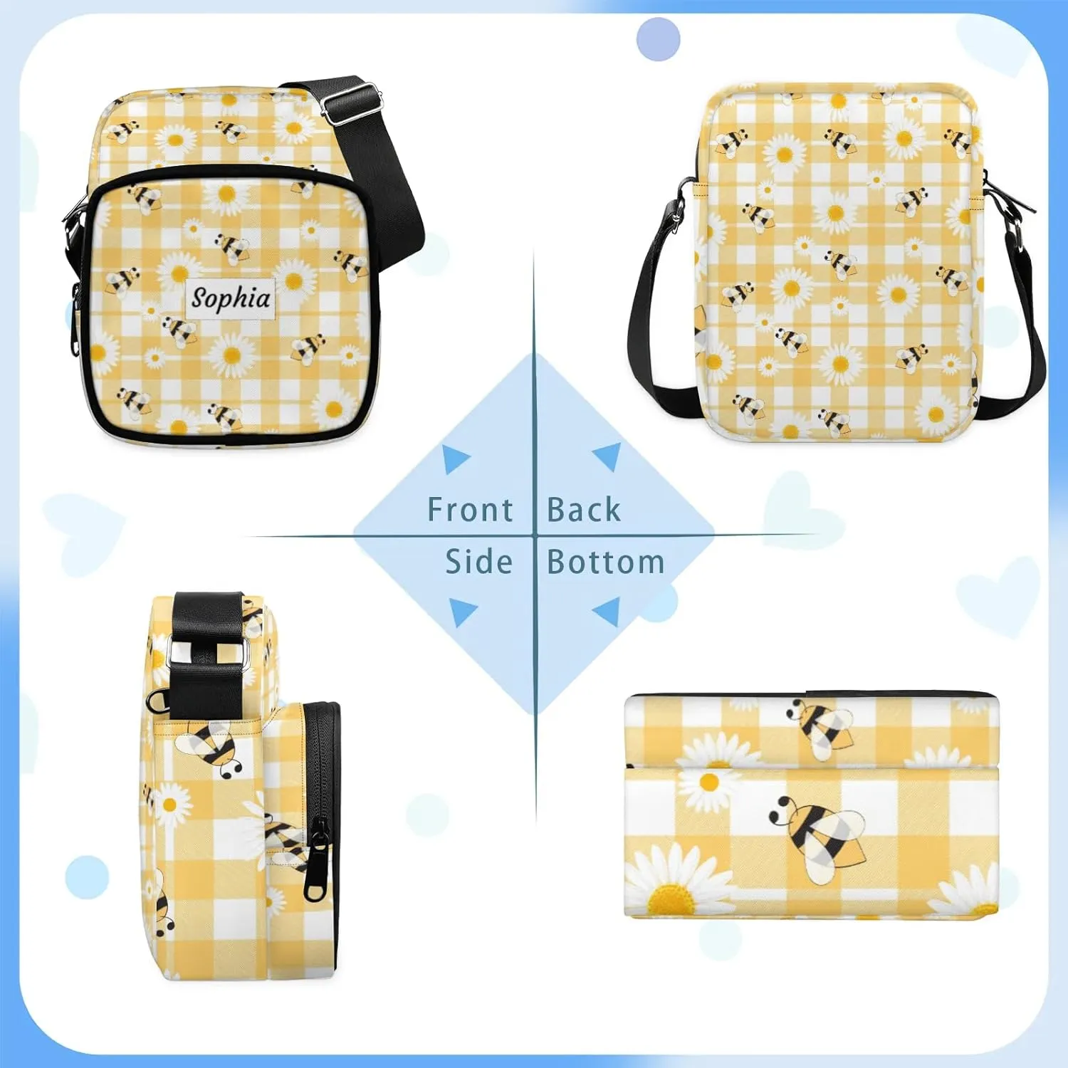 TropicalLife Personalized Crossbody Bag for Women Men Custom Name Messenger Bags