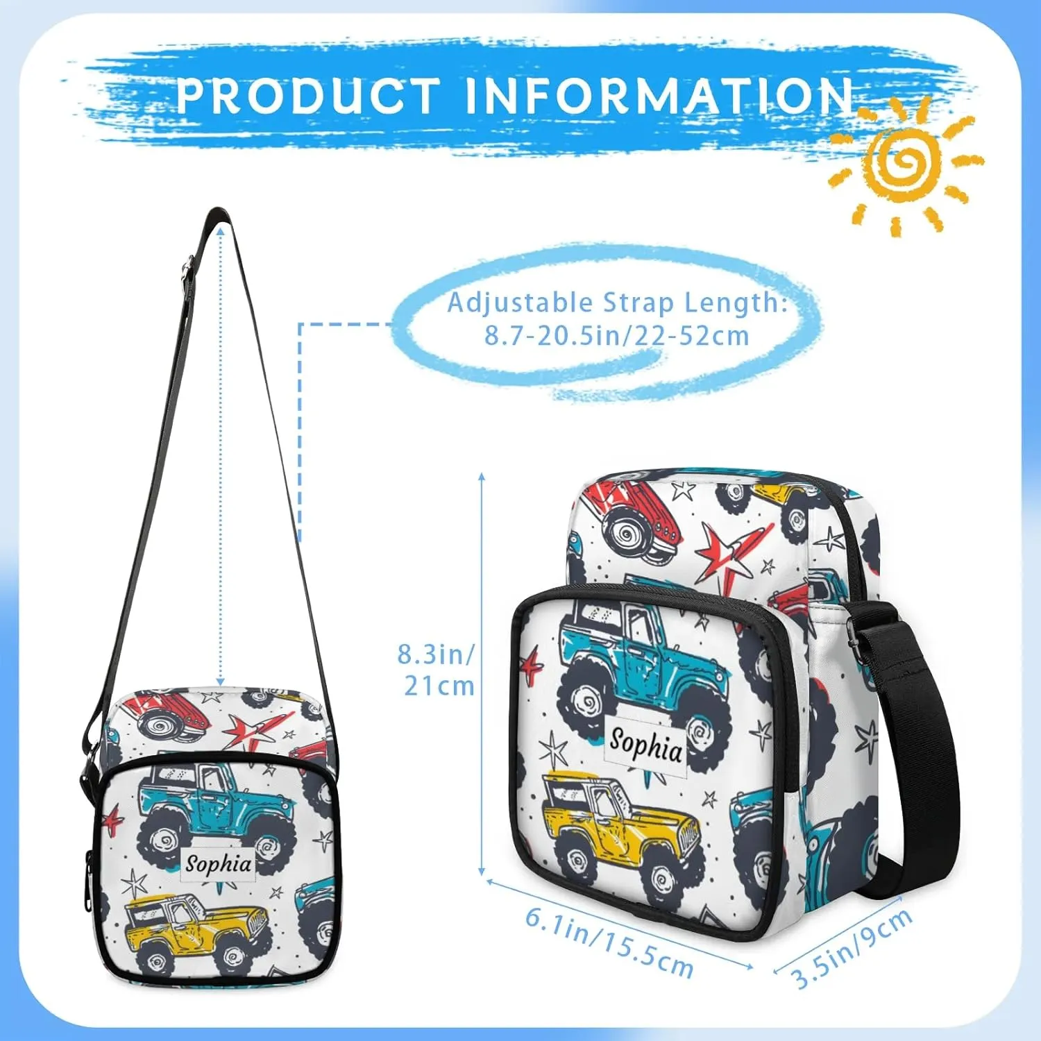TropicalLife Personalized Crossbody Bag for Women Men Custom Name Messenger Bags