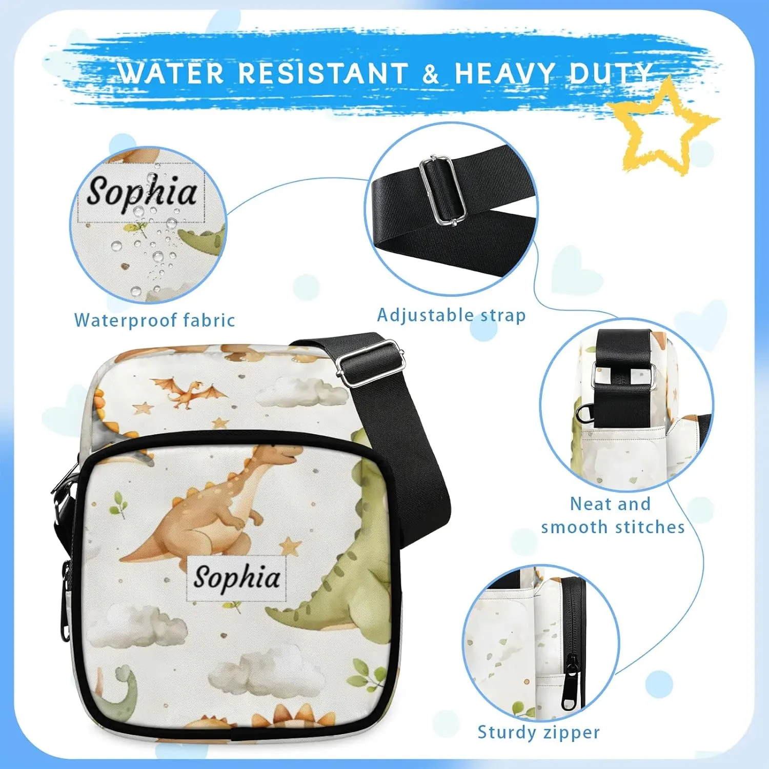 TropicalLife Personalized Crossbody Bag for Women Men Custom Name Messenger Bags