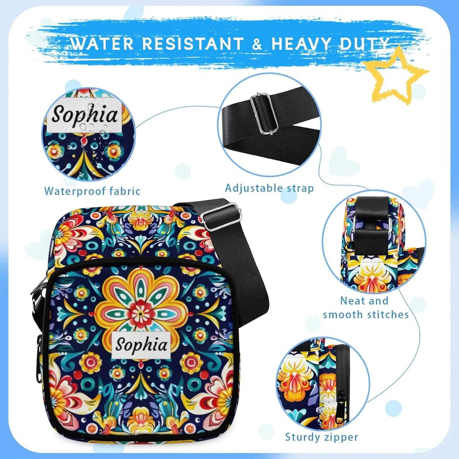 TropicalLife Personalized Crossbody Bag for Women Men Custom Name Messenger Bags