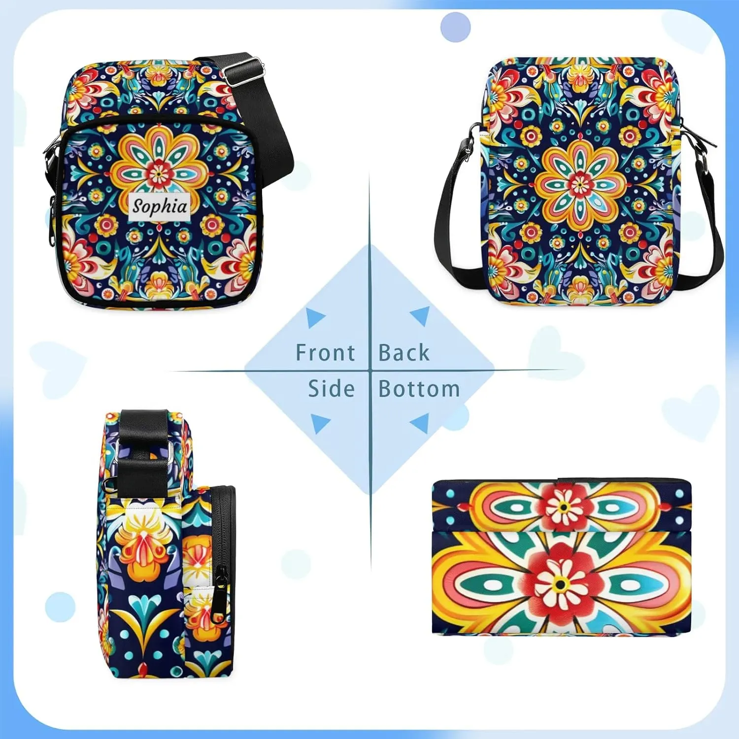 TropicalLife Personalized Crossbody Bag for Women Men Custom Name Messenger Bags