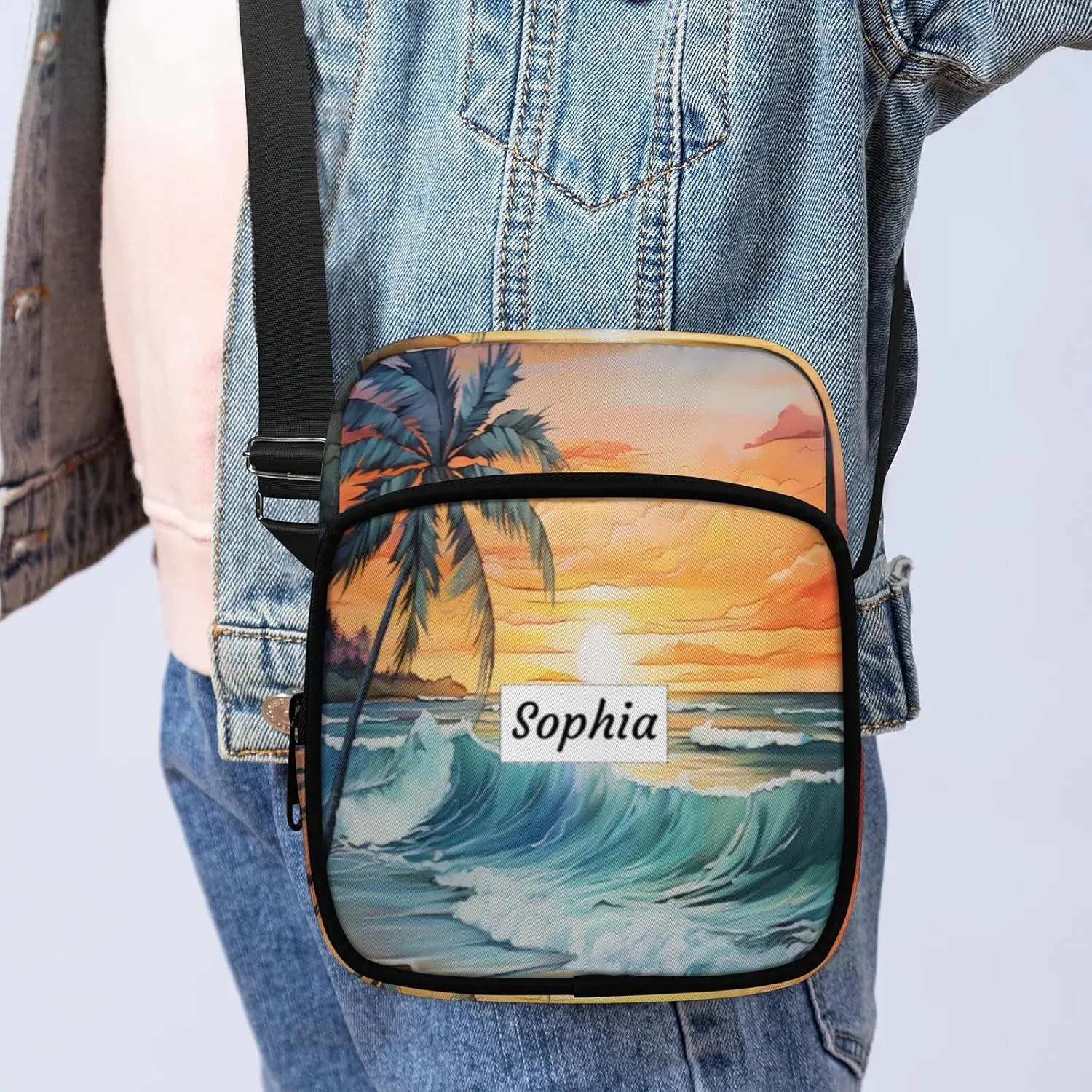 TropicalLife Personalized Crossbody Bag for Women Men Custom Name Messenger Bags