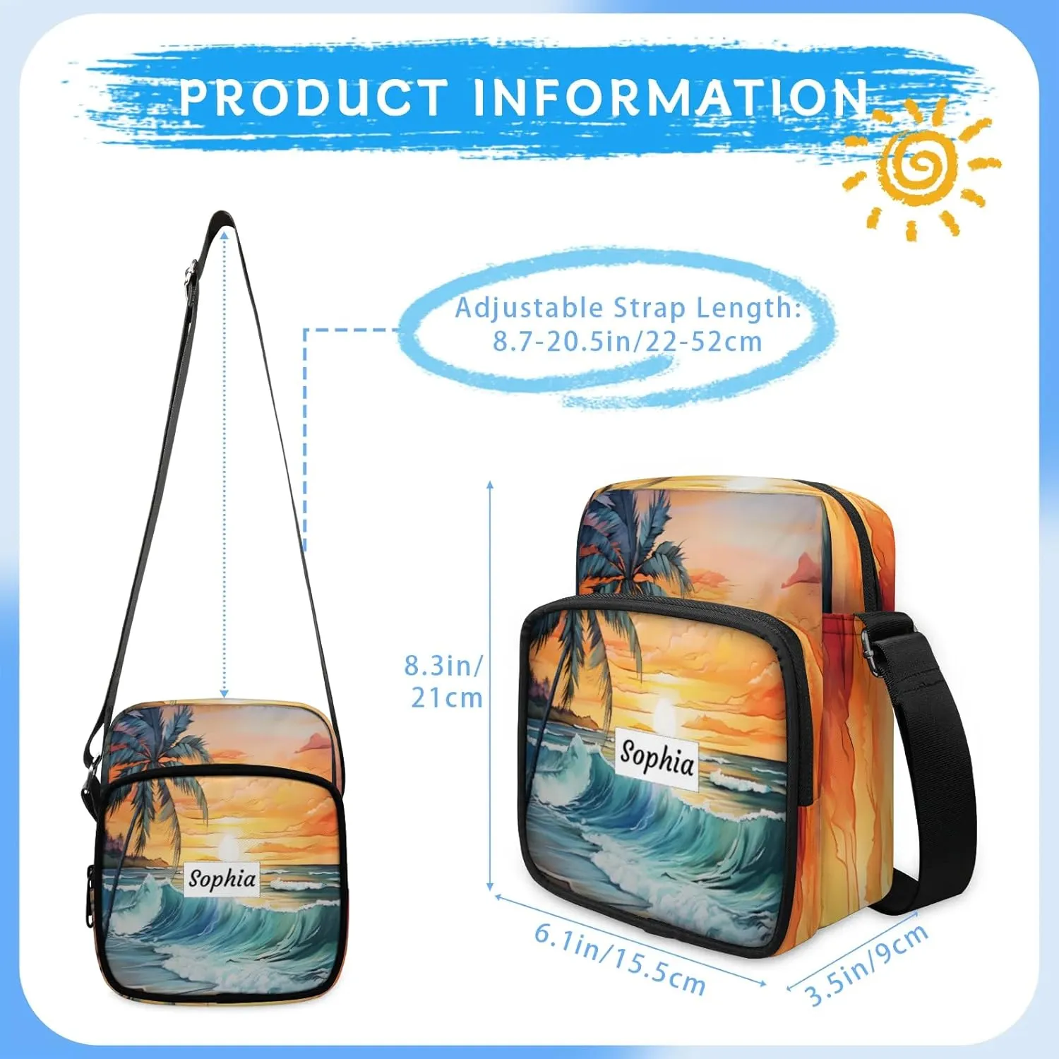 TropicalLife Personalized Crossbody Bag for Women Men Custom Name Messenger Bags