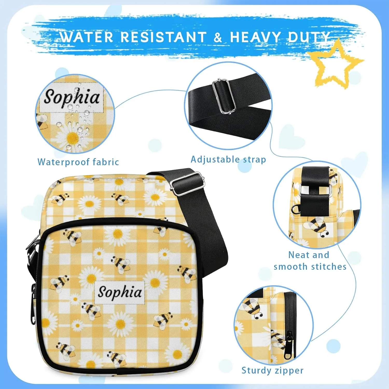 TropicalLife Personalized Crossbody Bag for Women Men Custom Name Messenger Bags