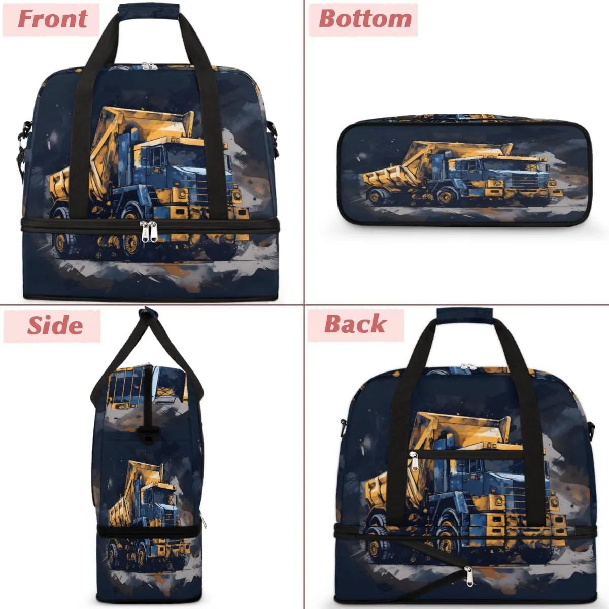 Truck Car Foldable Travel Duffel Bag Overnight Weekender Bag with Shoes Compartment Sports Gym Bag for Men Women