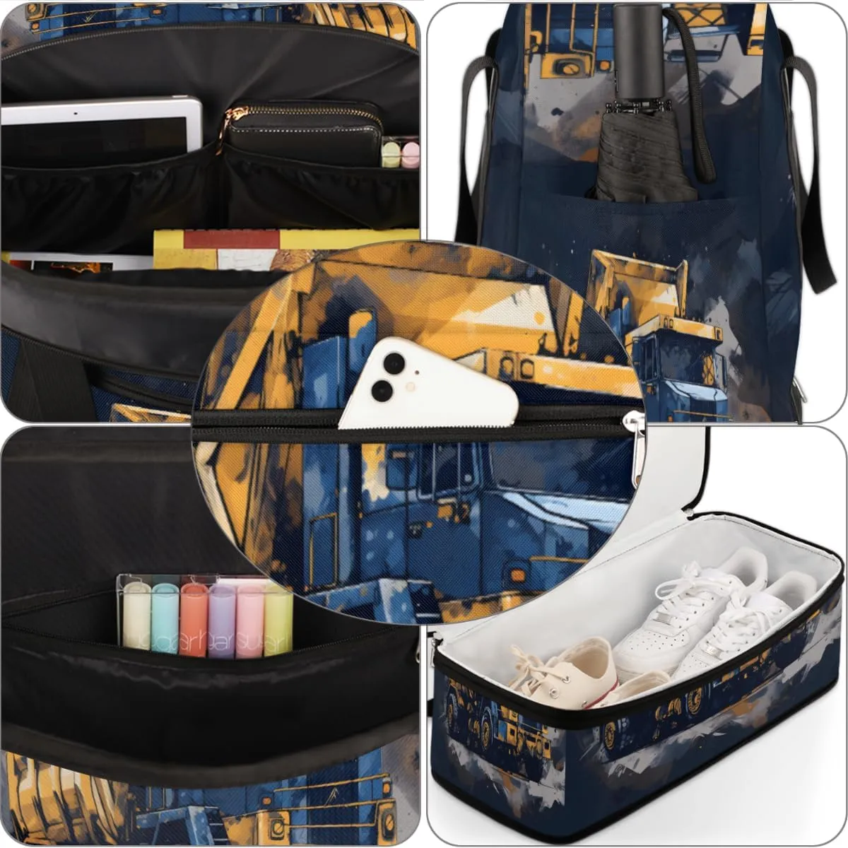 Truck Car Foldable Travel Duffel Bag Overnight Weekender Bag with Shoes Compartment Sports Gym Bag for Men Women