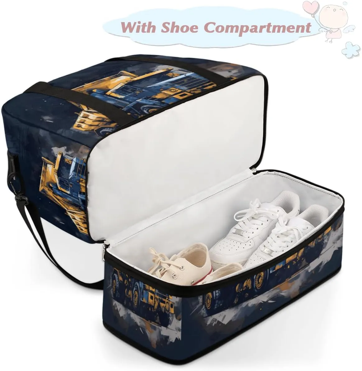 Truck Car Foldable Travel Duffel Bag Overnight Weekender Bag with Shoes Compartment Sports Gym Bag for Men Women