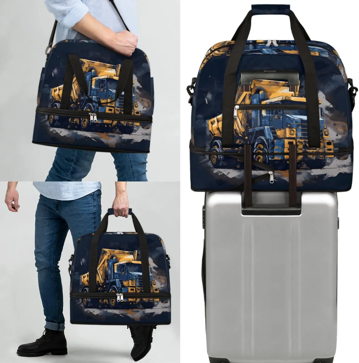 Truck Car Foldable Travel Duffel Bag Overnight Weekender Bag with Shoes Compartment Sports Gym Bag for Men Women
