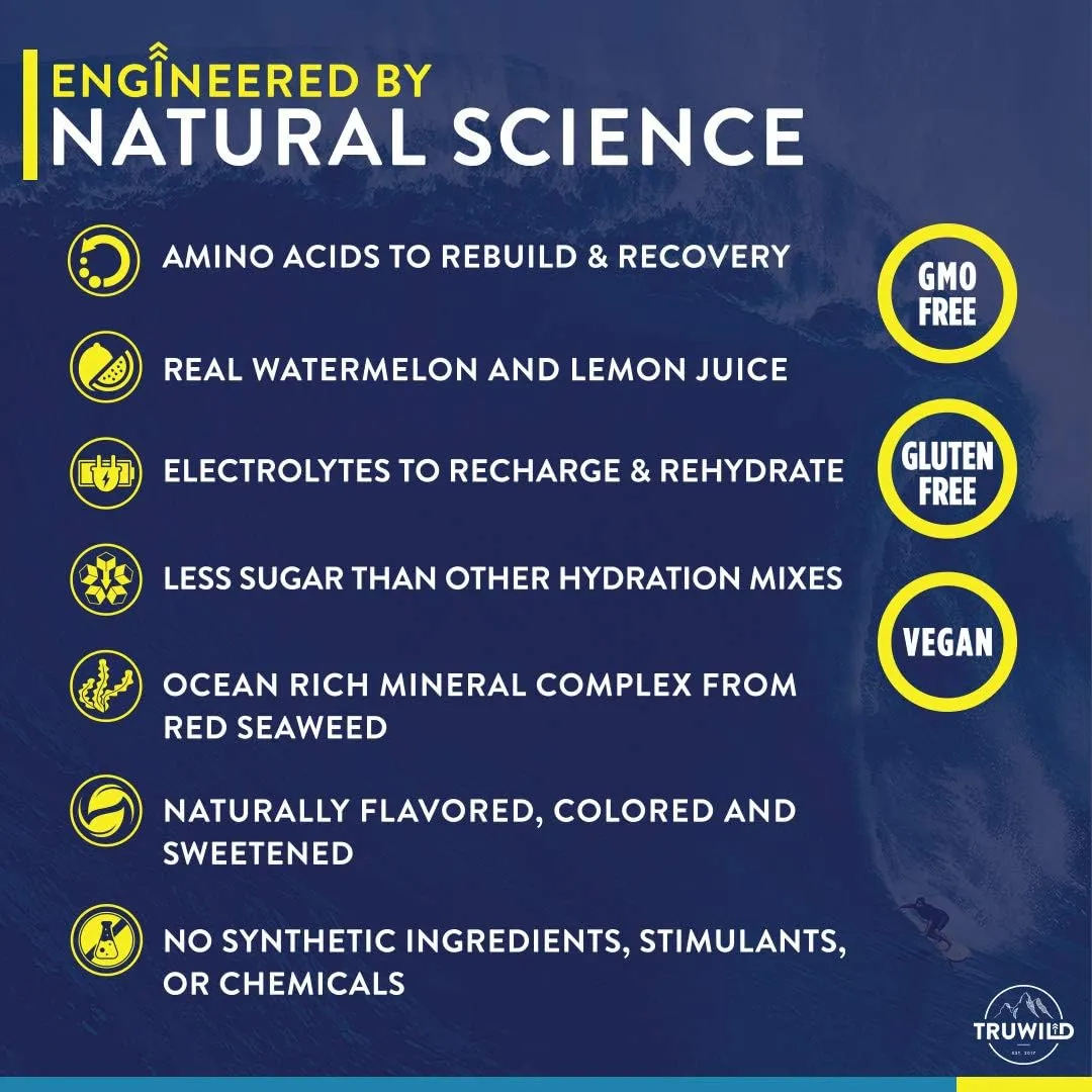TruWild Natural Hydration Powder with Zero Sugar, Vegan Electrolytes   Amino Acids, Recovery Drink for Everyday Use, Post Workout Muscle Support Supplement with Magnesium (Passionfruit Guava)