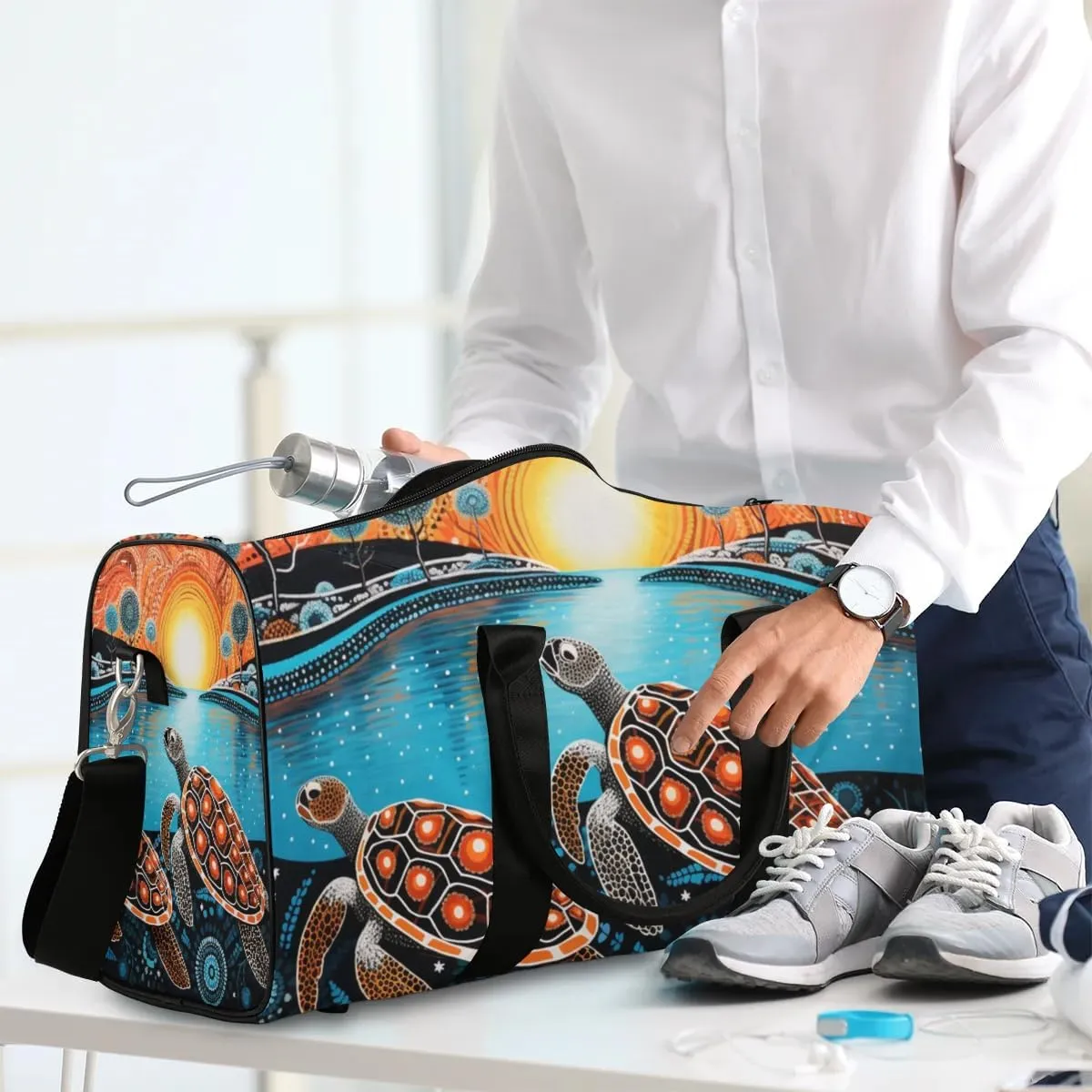 Turtle Tortoise Cute Travel Duffel Bag for Women Men Waterproof Foldable Overnight Weekender Bag Large Capacity Sports Gym Bag
