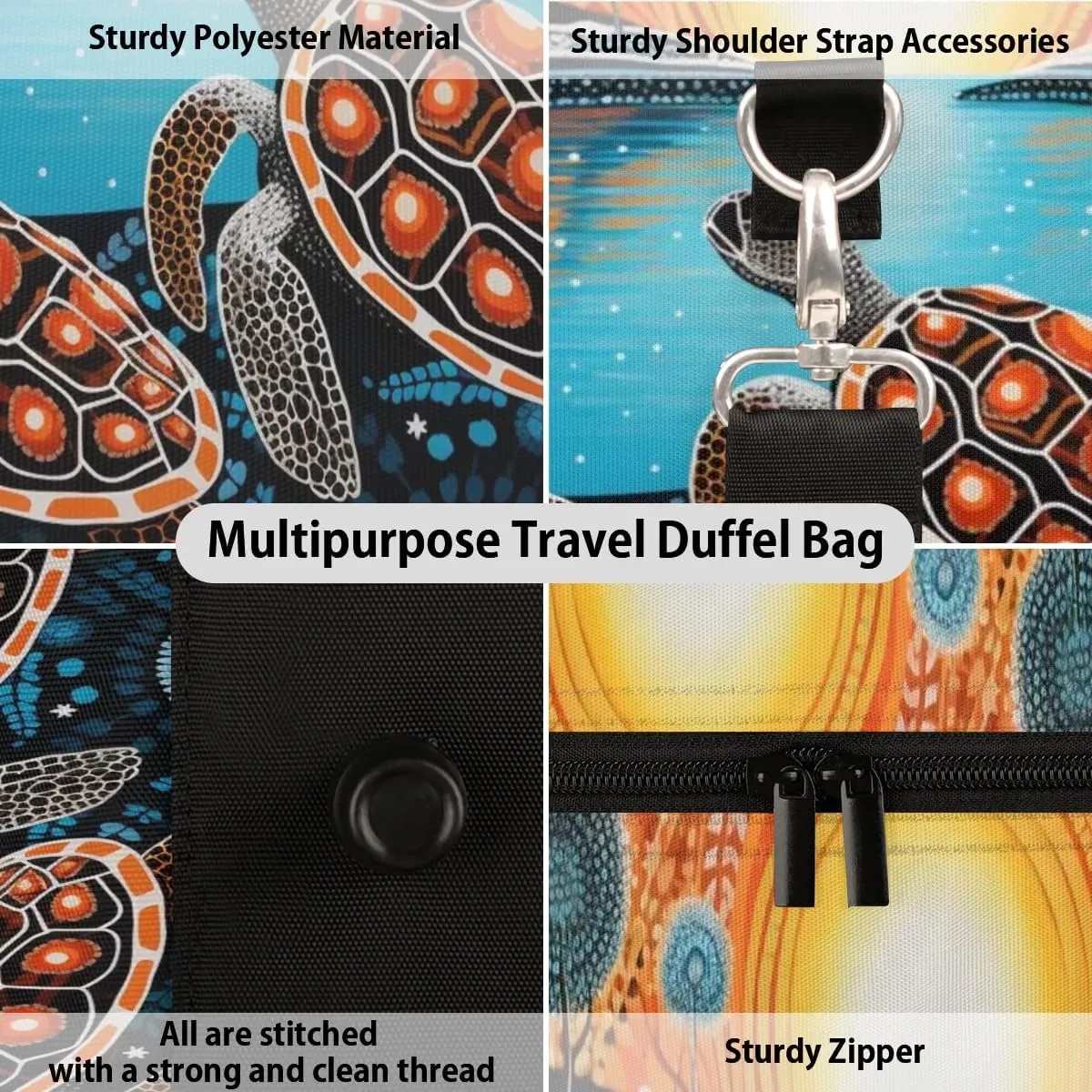 Turtle Tortoise Cute Travel Duffel Bag for Women Men Waterproof Foldable Overnight Weekender Bag Large Capacity Sports Gym Bag