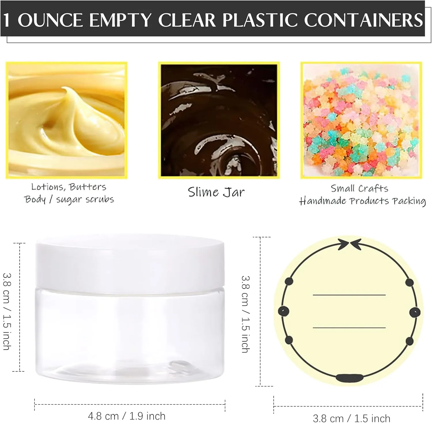 TUZAZO 1 OZ Plastic Jars Round Clear Cosmetic Container Jars with Lids and Labels, 24 Pack Small Plastic Jars for Lotion, Cream, Ointments, Makeup, Glitters, Samples, Travel Storage
