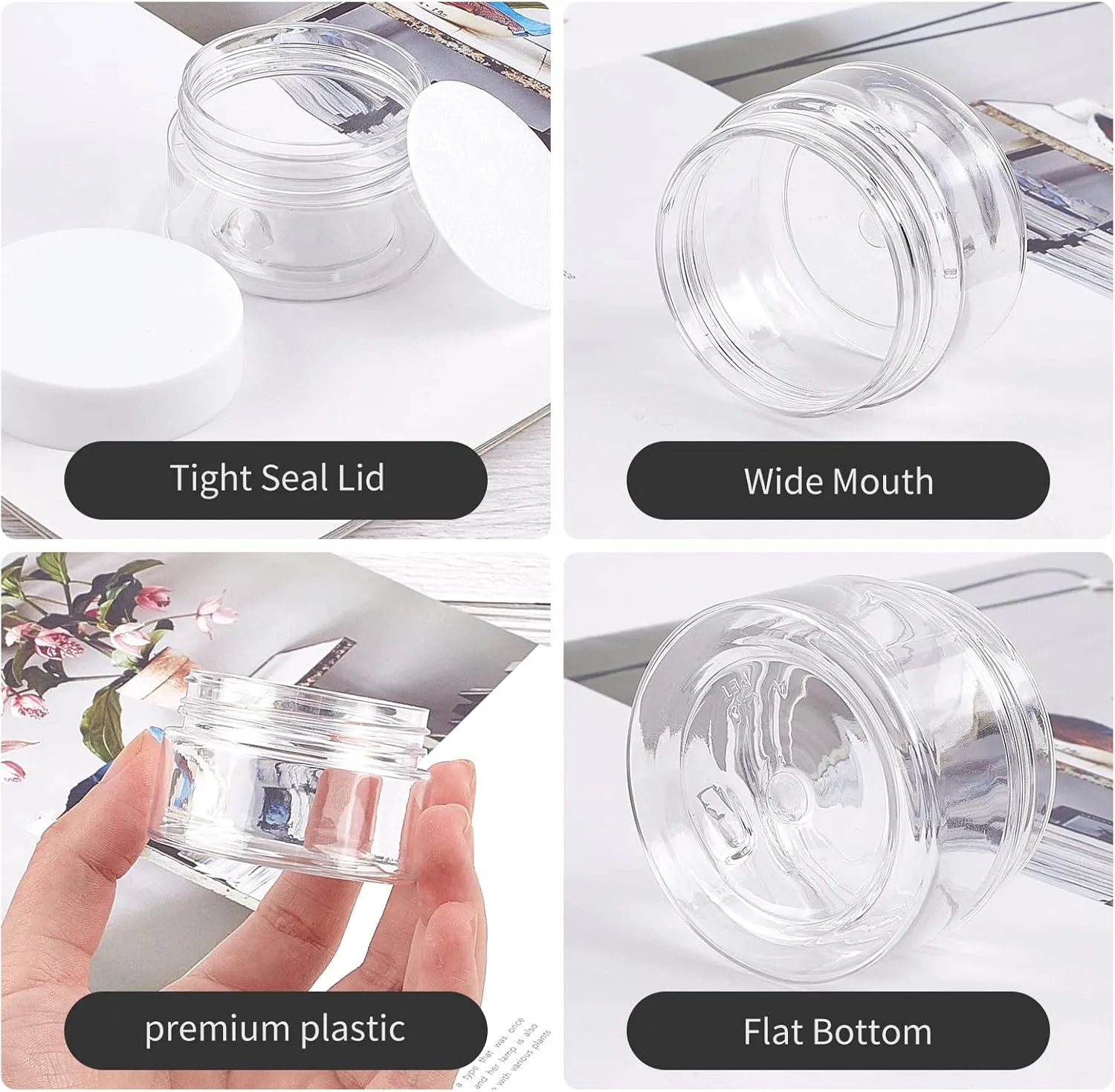 TUZAZO 1 OZ Plastic Jars Round Clear Cosmetic Container Jars with Lids and Labels, 24 Pack Small Plastic Jars for Lotion, Cream, Ointments, Makeup, Glitters, Samples, Travel Storage