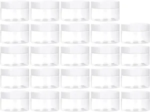 TUZAZO 1 OZ Plastic Jars Round Clear Cosmetic Container Jars with Lids and Labels, 24 Pack Small Plastic Jars for Lotion, Cream, Ointments, Makeup, Glitters, Samples, Travel Storage
