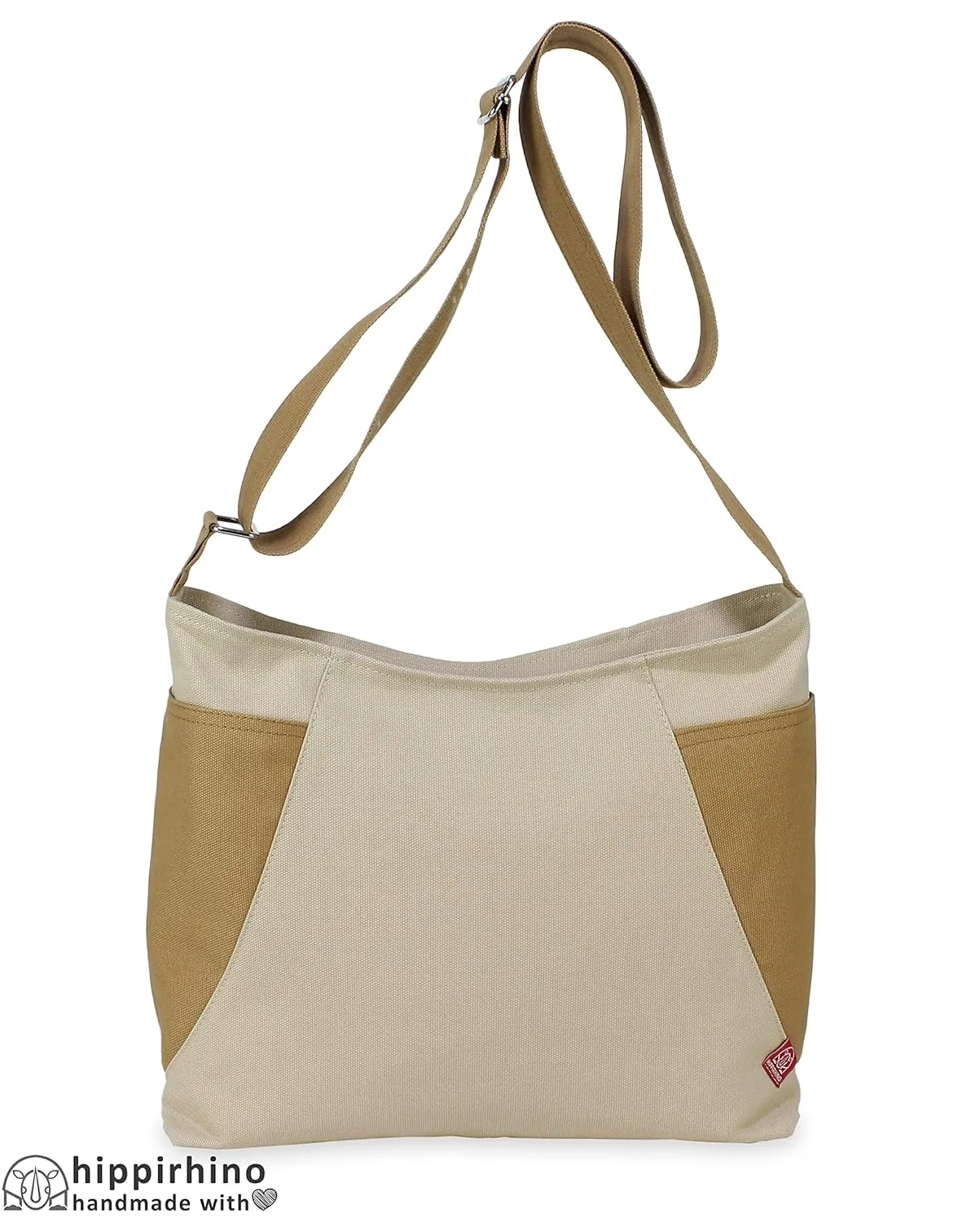 Two-Color Hobo Bag Large Side Pockets Shoulder Crossbody Bag Handmade Cotton Canvas Vegan Washable Zippered Traveler Classy Roomy Weekender (Large)