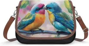 Two Colorful Birds Couple Crossbody Bags for Women Shoulder Bag Flap Handbags Leather Cross Body Purse