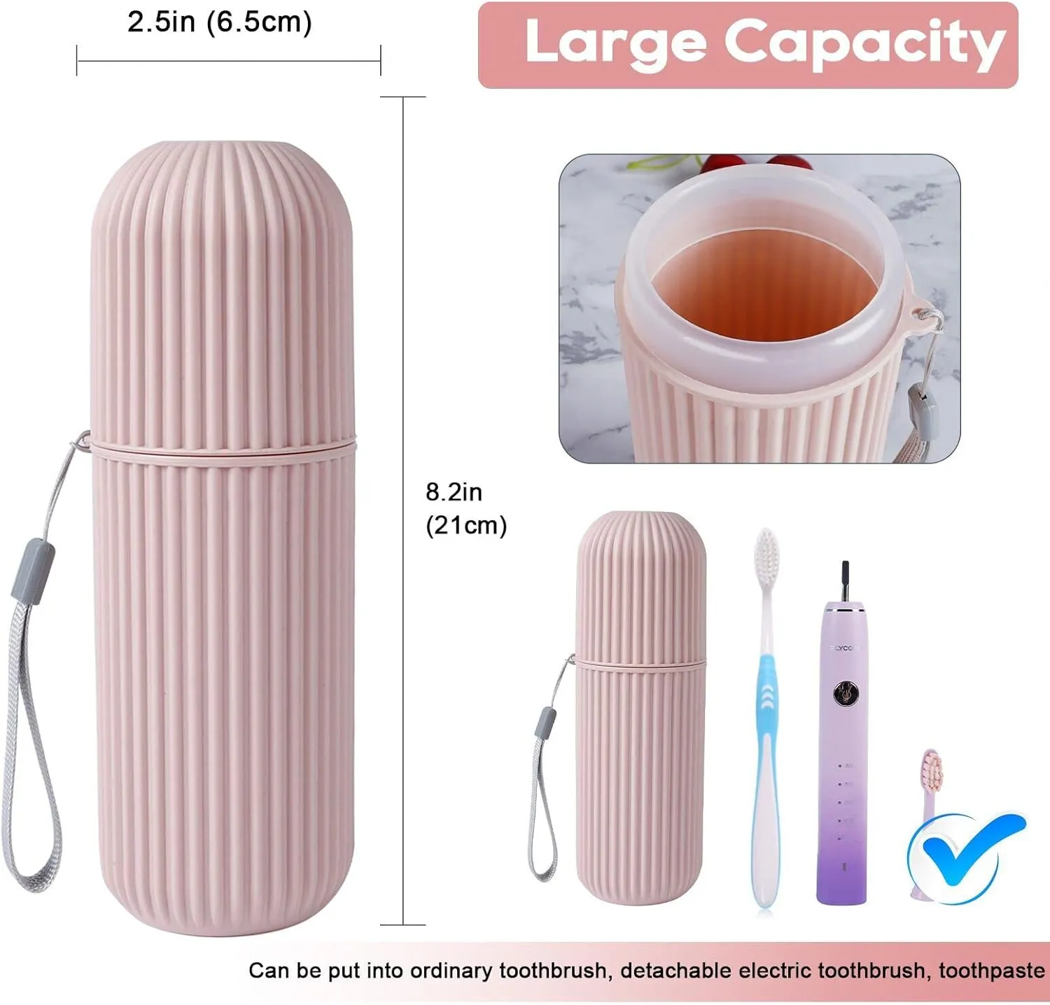 UCEC Toothbrush Travel Case, 8.2 Inch Longer Holder, Portable for Traveling Camping Business Trip School Bathroom, 2 Pack (Blue, Pink)