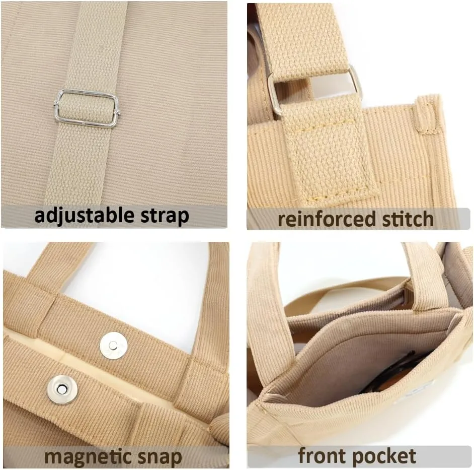 UERRUAM Corduroy Tote Bag for Women Work Crossbody Purse for Everyday,College,Travel,Lightweight Handbag Adjustable Strap
