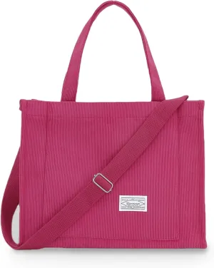 UERRUAM Corduroy Tote Bag for Women Work Crossbody Purse for Everyday,College,Travel,Lightweight Handbag Adjustable Strap