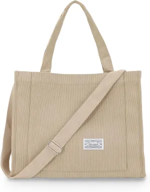 UERRUAM Corduroy Tote Bag for Women Work Crossbody Purse for Everyday,College,Travel,Lightweight Handbag Adjustable Strap